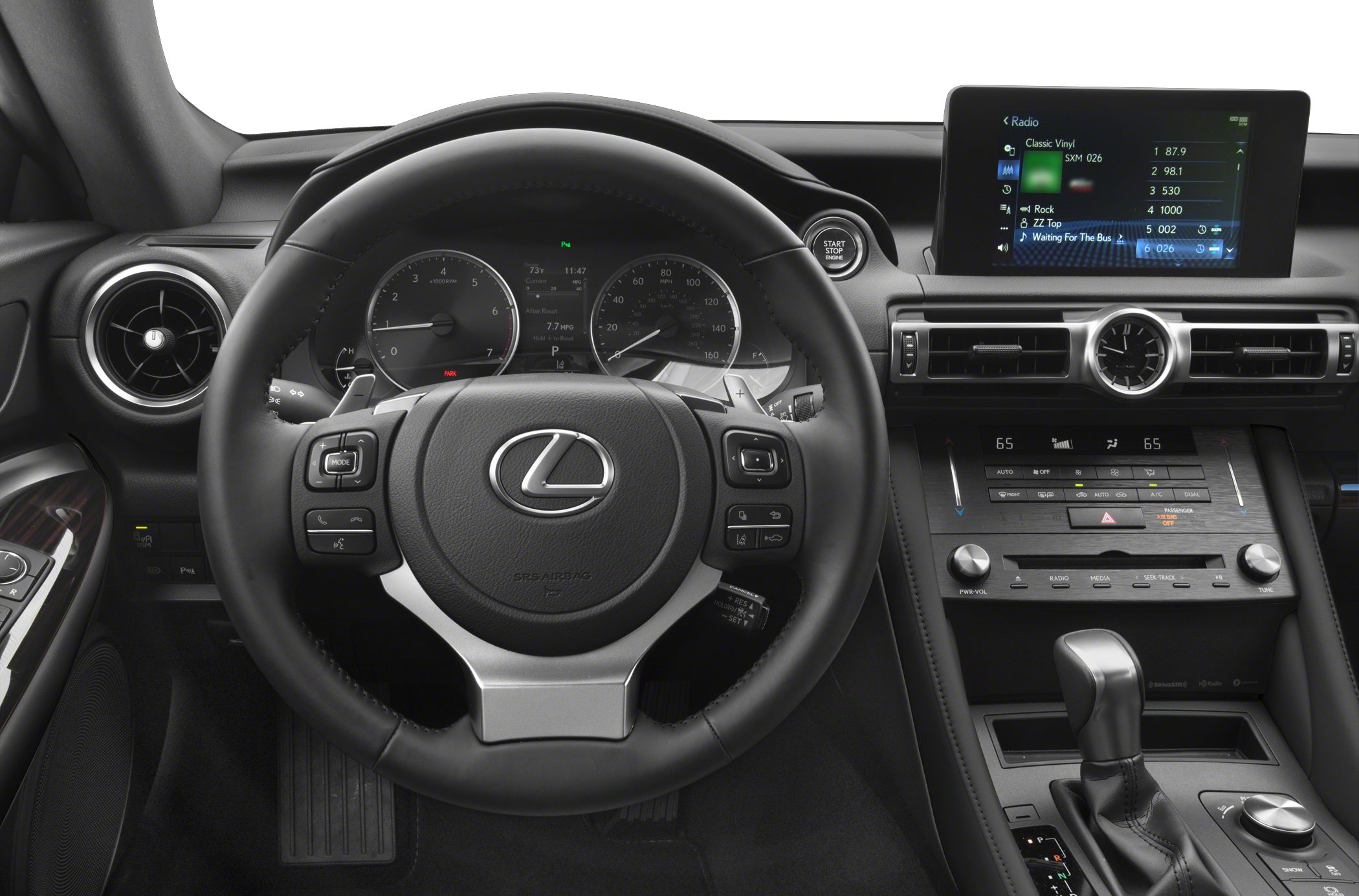 Steering wheel, dashboard, digital instrument cluster, infotainment screen, climate control