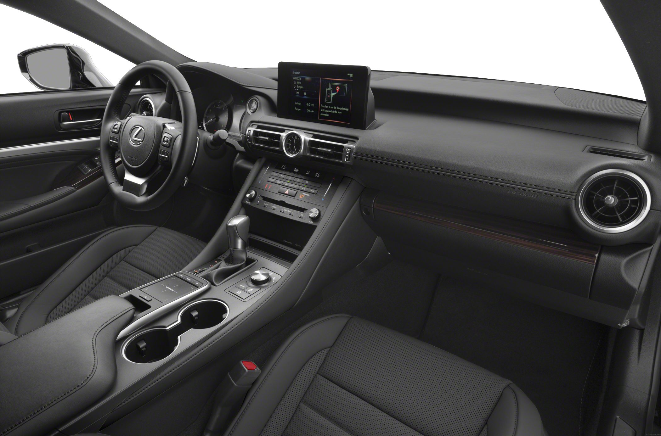 Modern luxury car interior with dashboard and center console