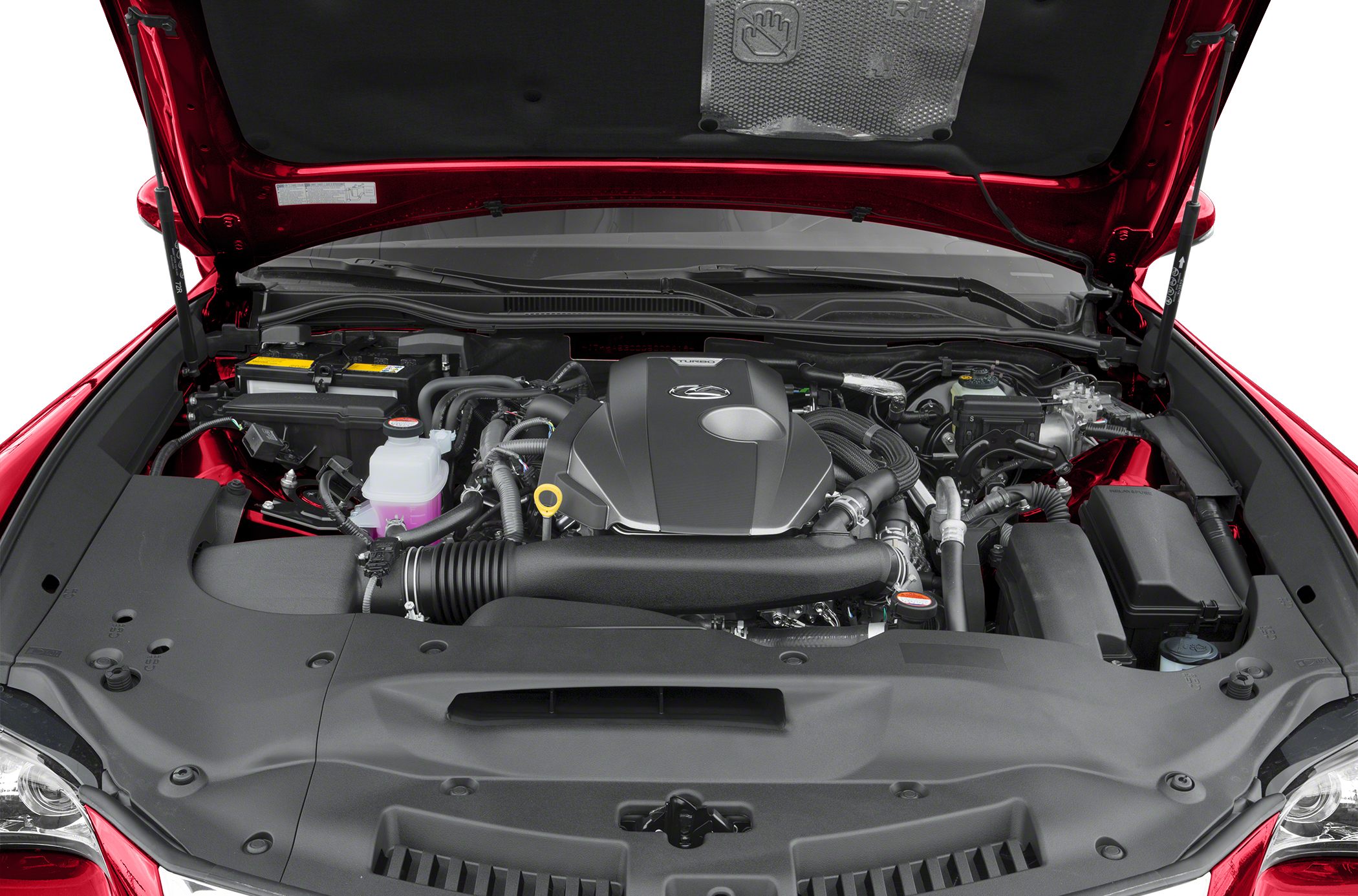 Turbocharged engine compartment with intake and fluid reservoirs