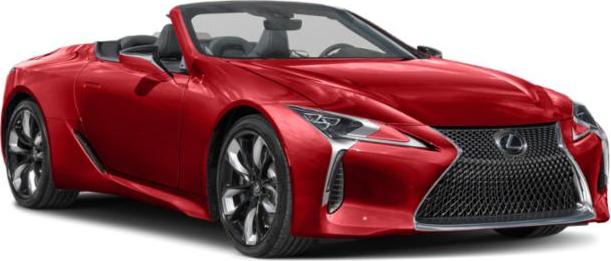 Red luxury convertible with bold front grille and open roof