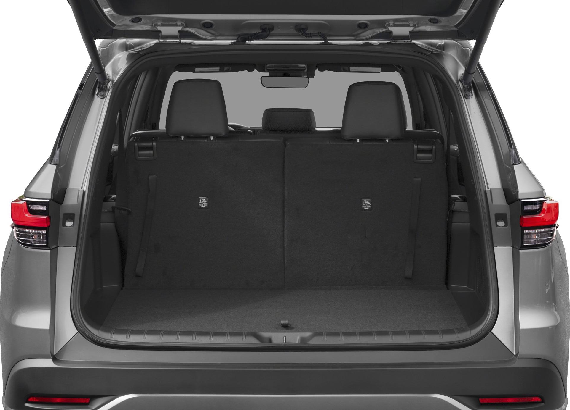 Spacious SUV trunk with rear seats and open tailgate