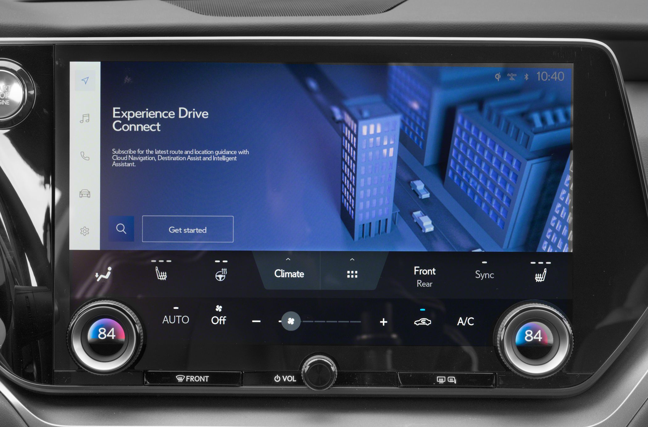 Digital infotainment and climate control display with rotary knobs