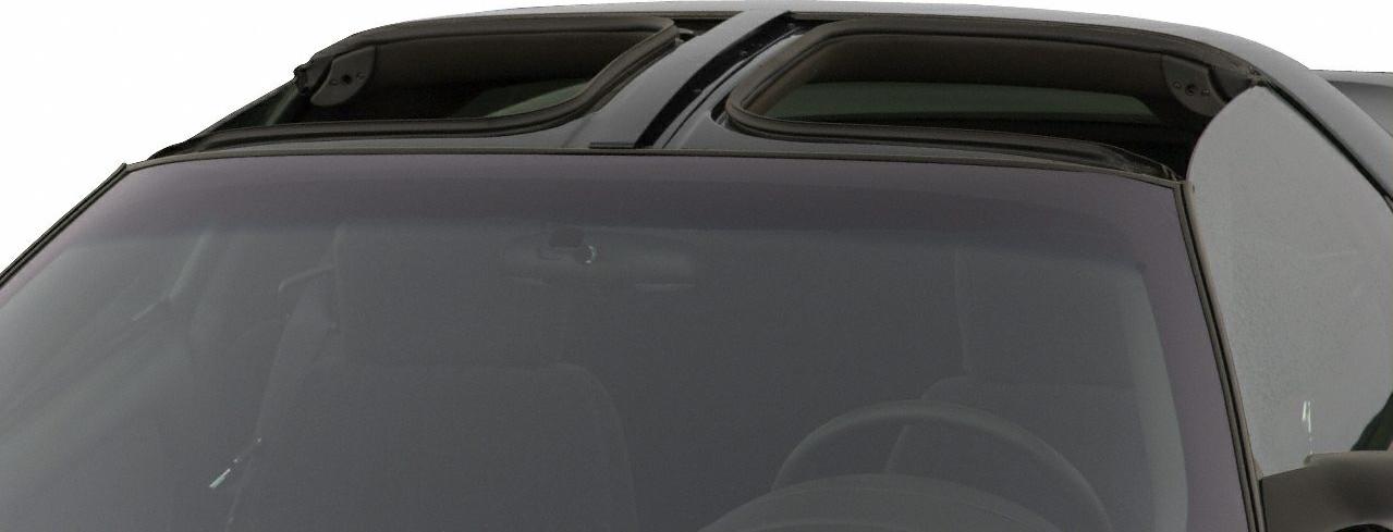 Close-up of dual removable T-Top roof panels with center bar on car