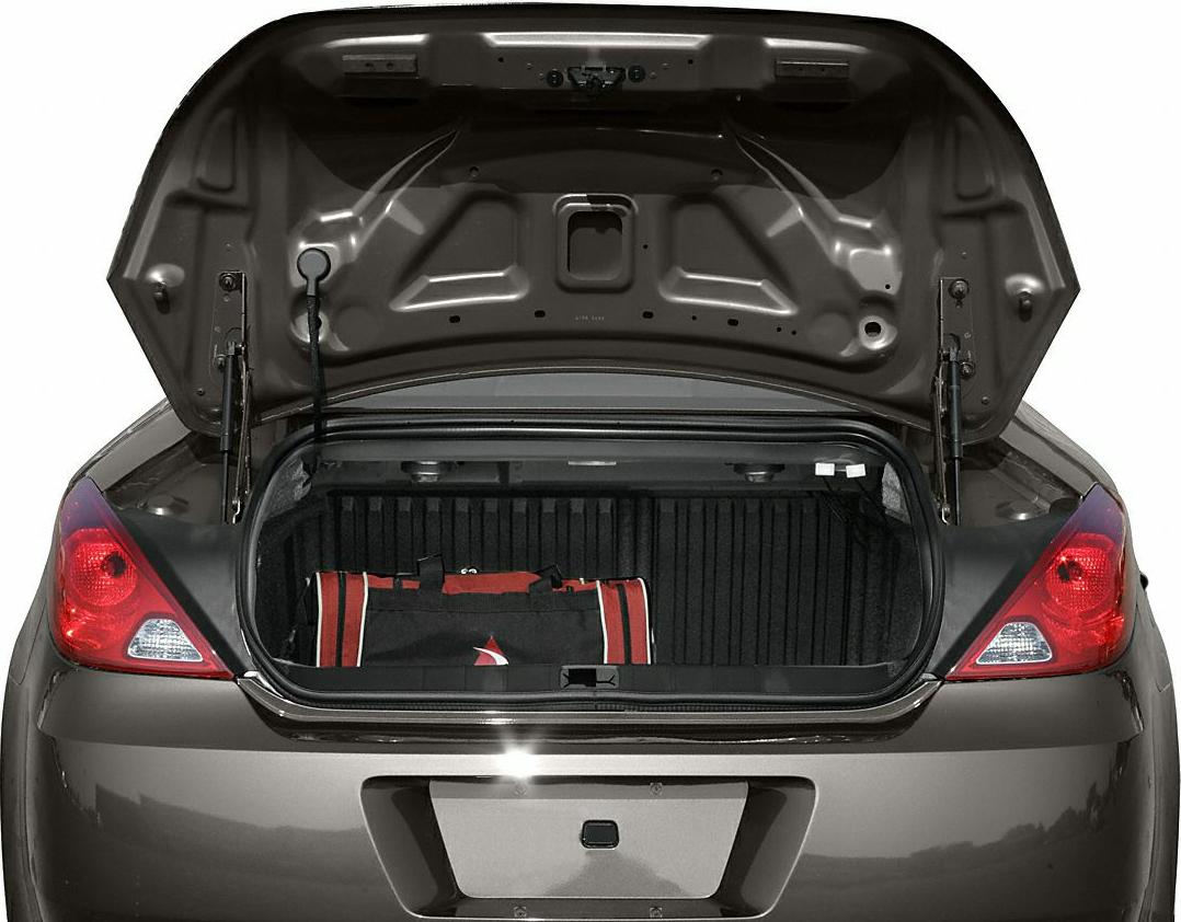 Open trunk rear view with sports bag inside