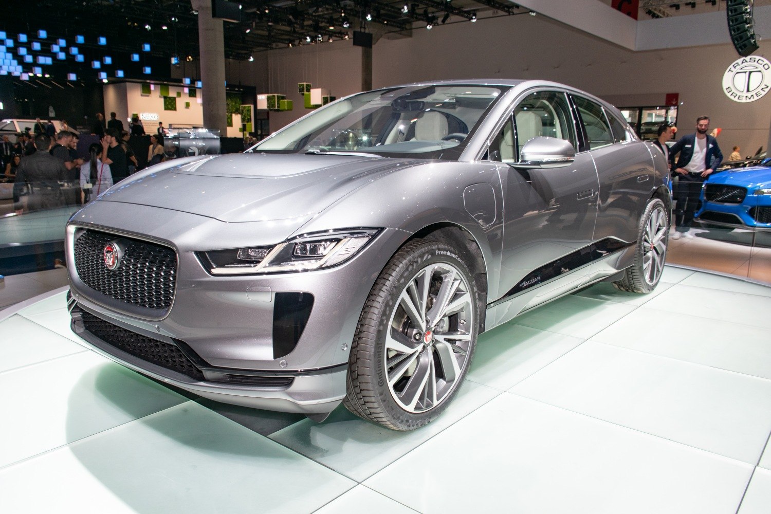 Electric SUV front angle with sleek design and alloy wheels