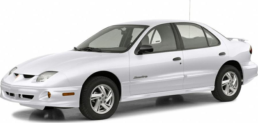 White Pontiac Sunfire Sedan side profile with alloy wheels.