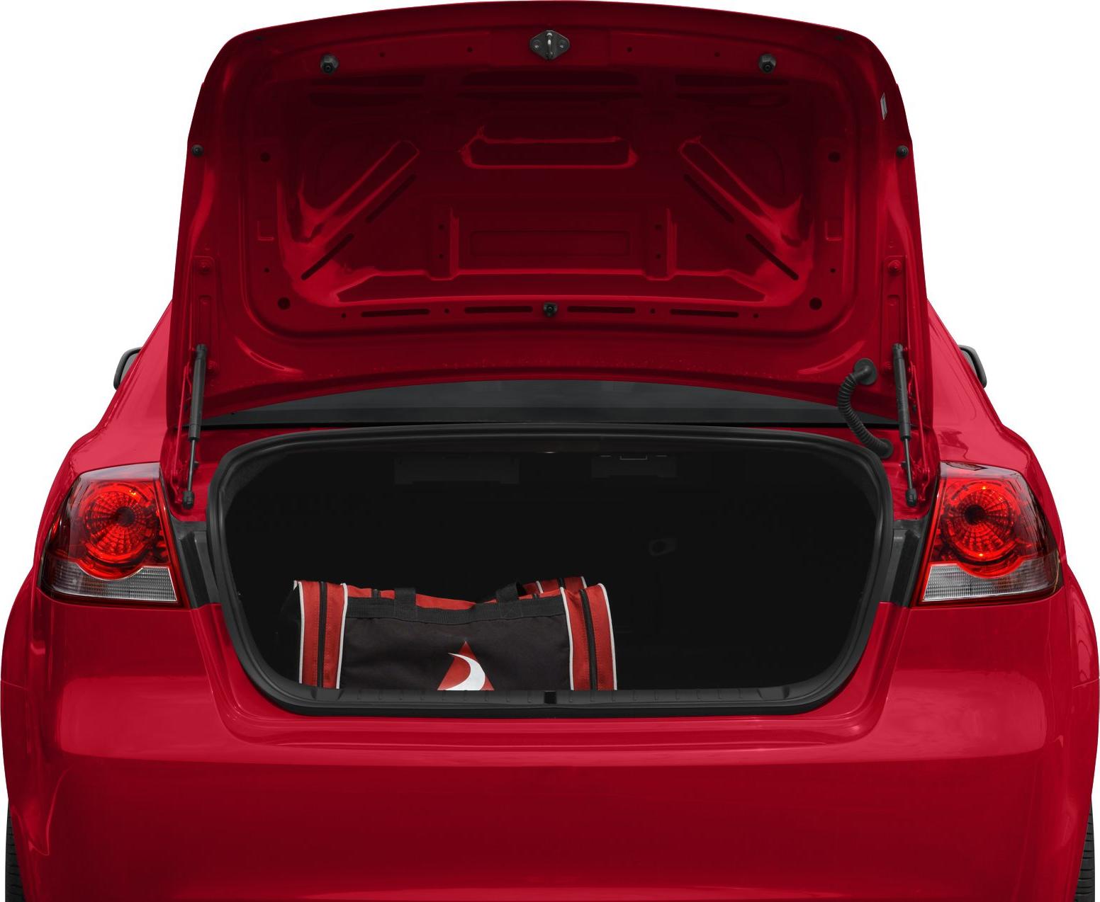 Open rear trunk with spacious cargo area in red car