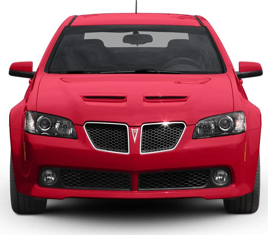 Red car front with dual grille, hood vents, and sleek headlights