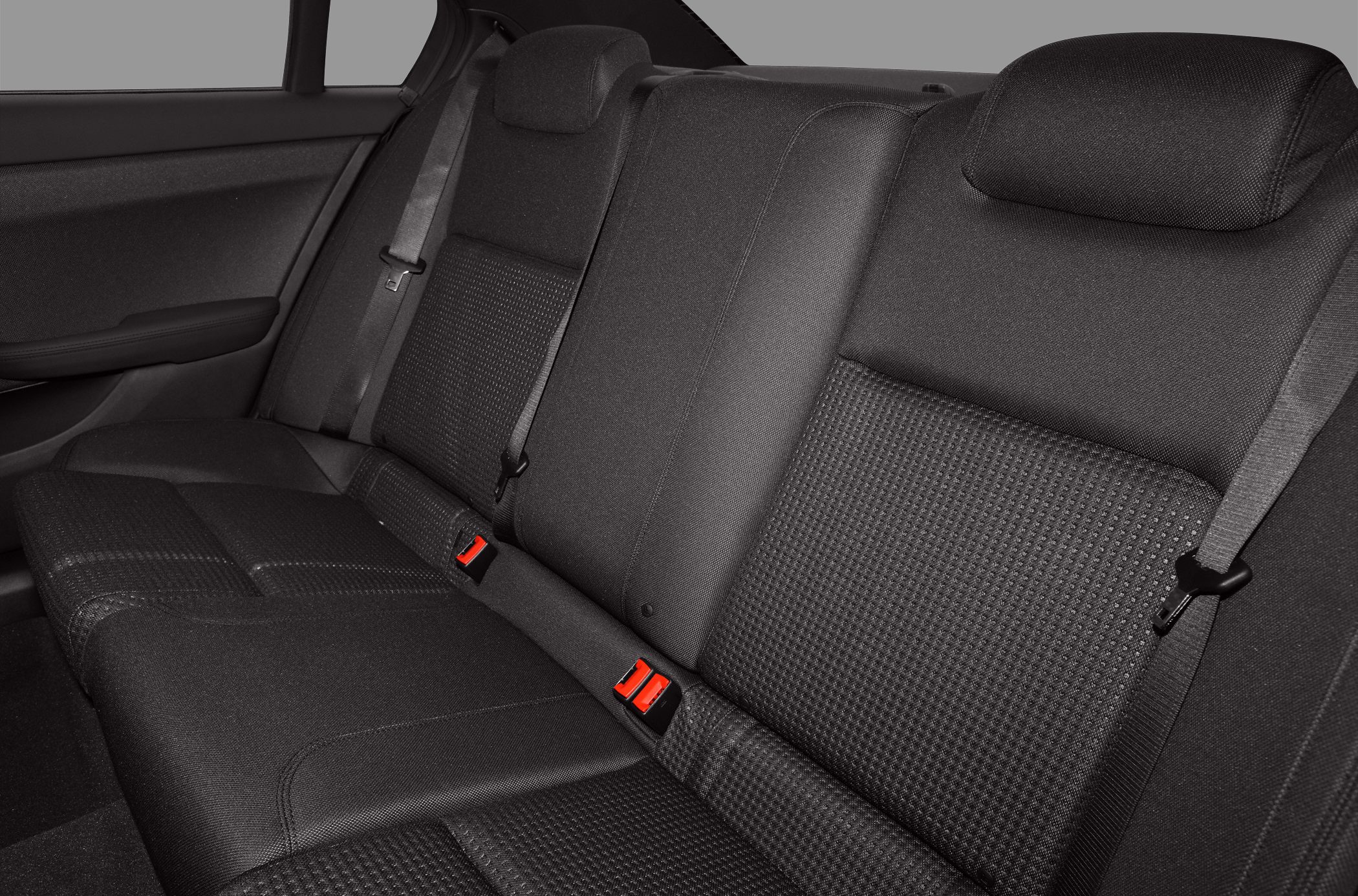 Fabric rear seats with headrests and seat belts