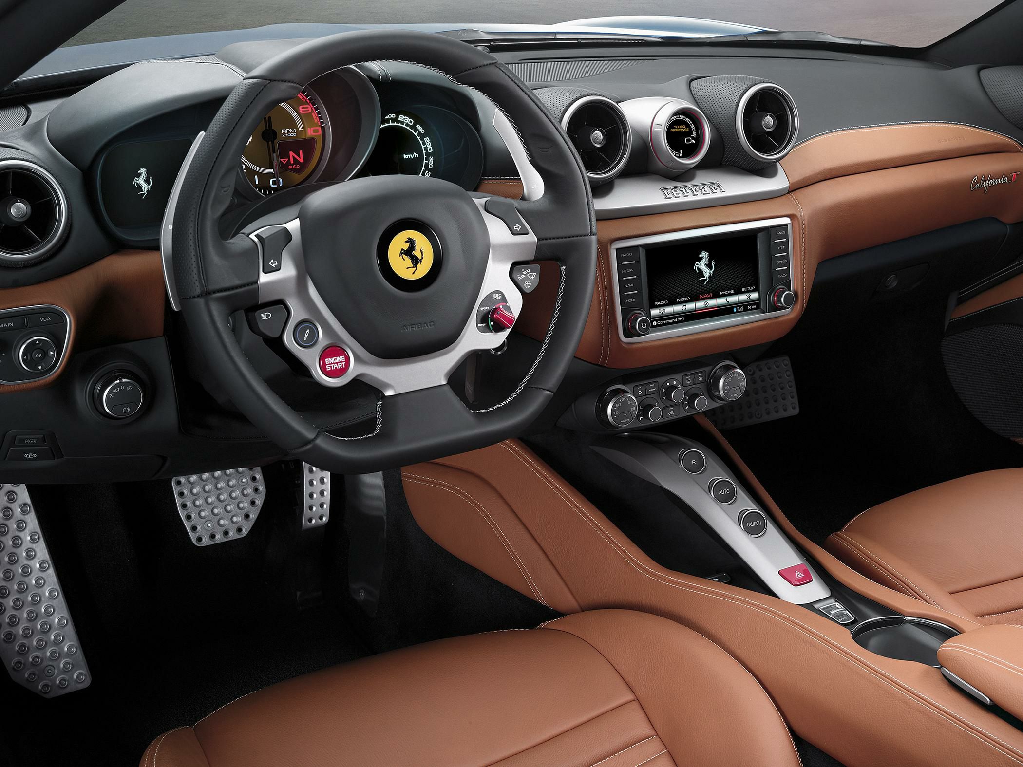 Luxury sports car interior with dashboard and steering wheel details