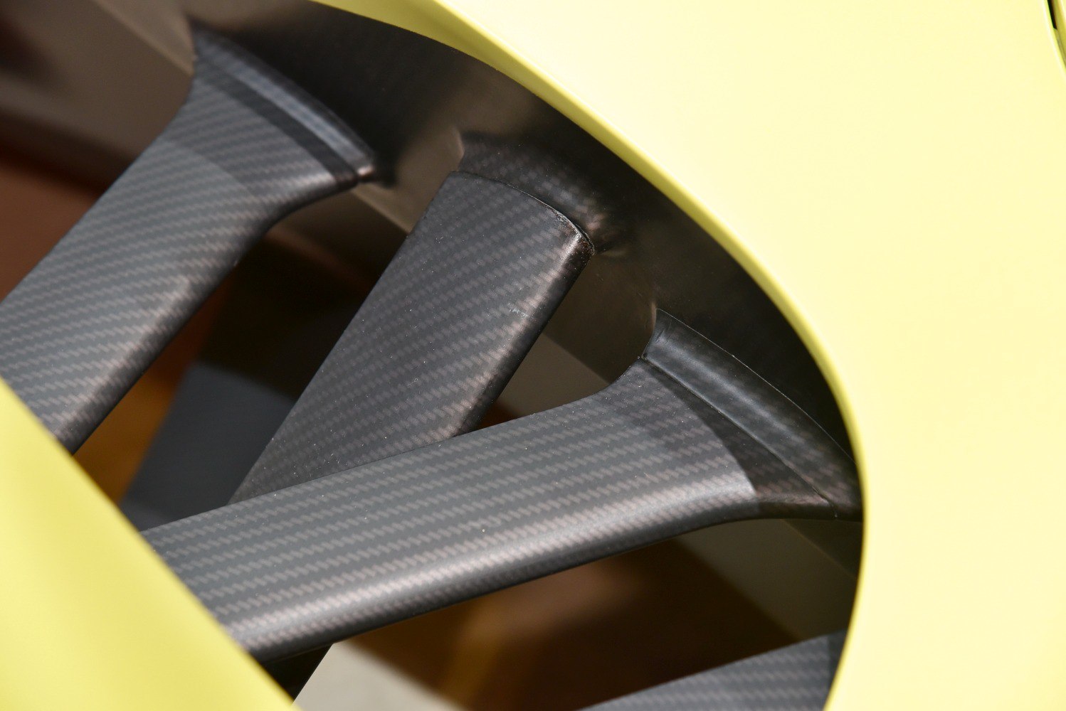 Close-up of carbon fiber aerodynamic wing elements