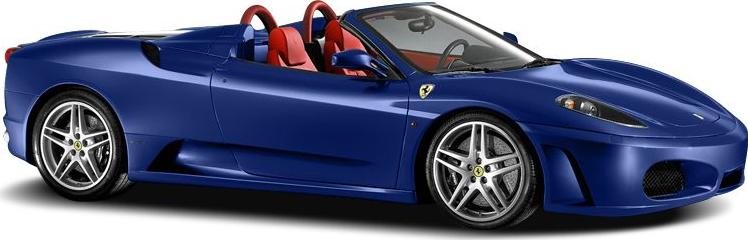 Blue convertible sports car with red bucket seats and alloy wheels