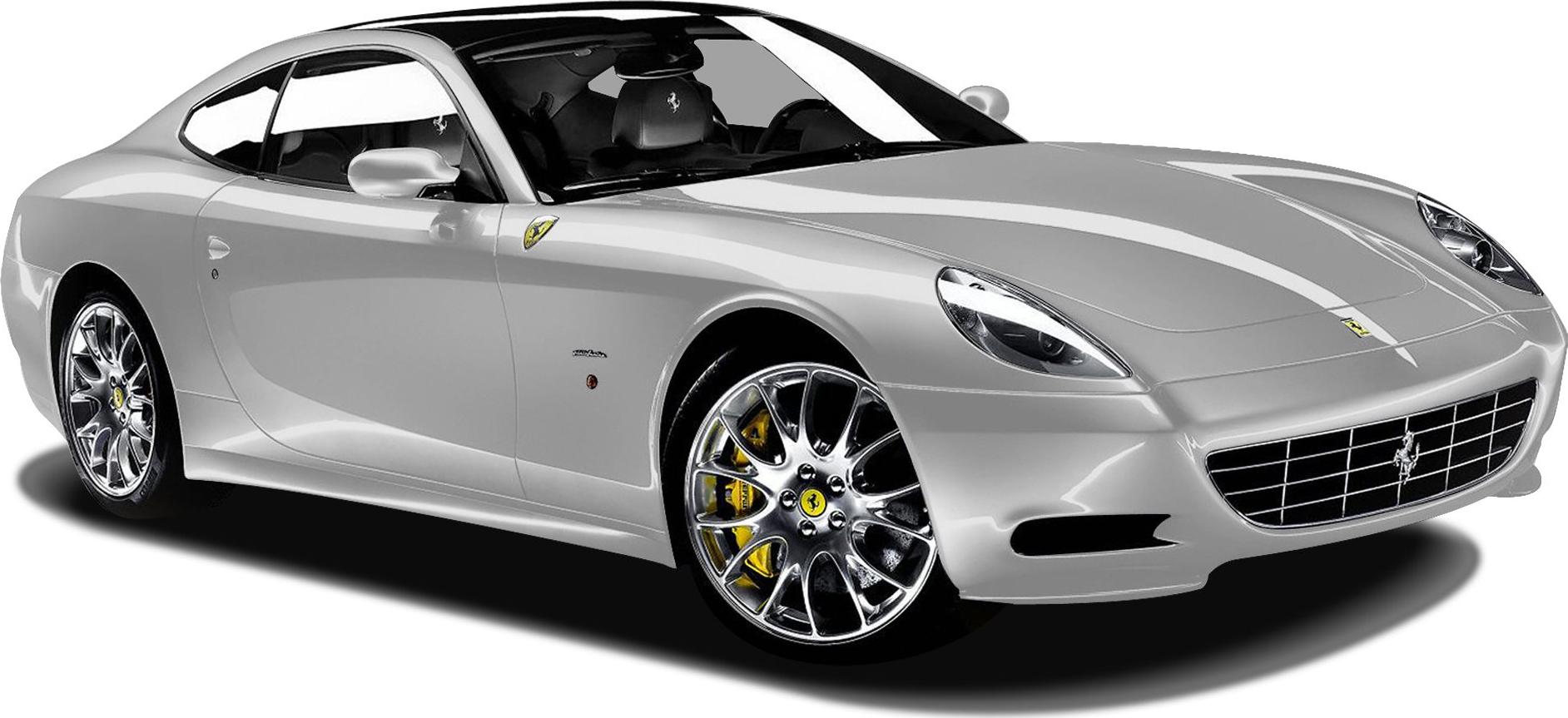 Front side view of luxury coupe with aerodynamic body and alloy wheels