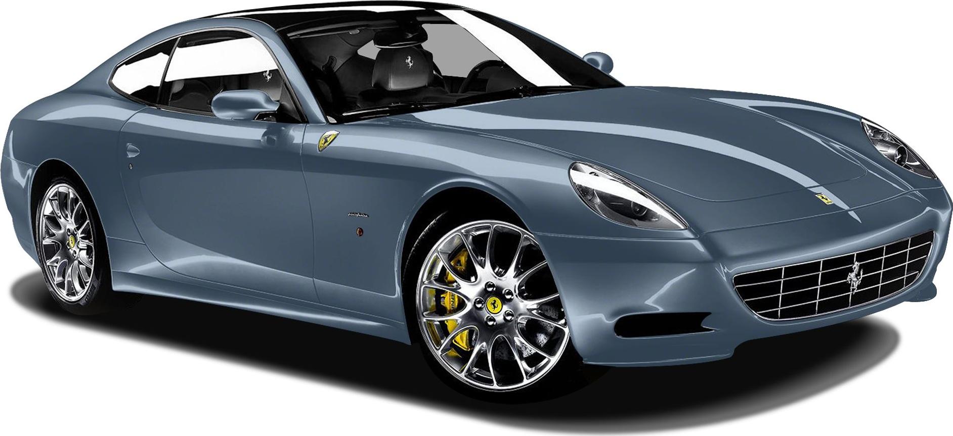 Front and side view of a sleek coupe with distinctive alloy wheels