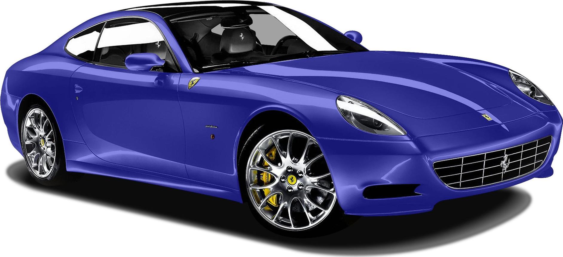Front side view of a coupe with aerodynamic shape and alloy wheels