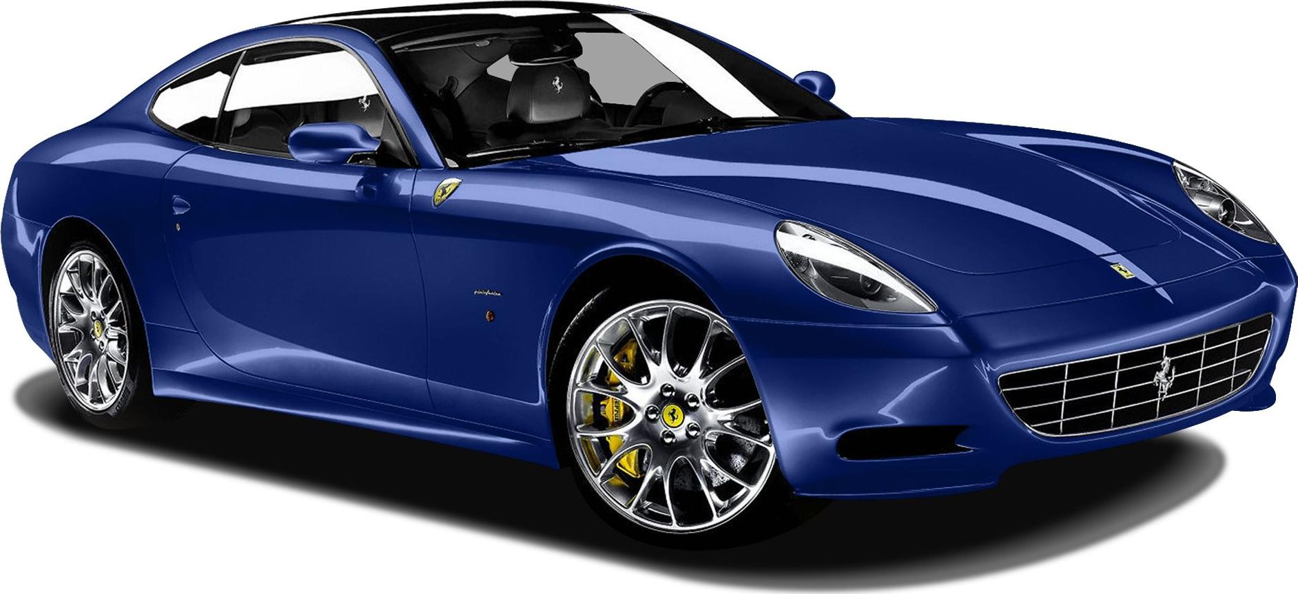 Front angle of sleek blue luxury grand tourer with alloy wheels.