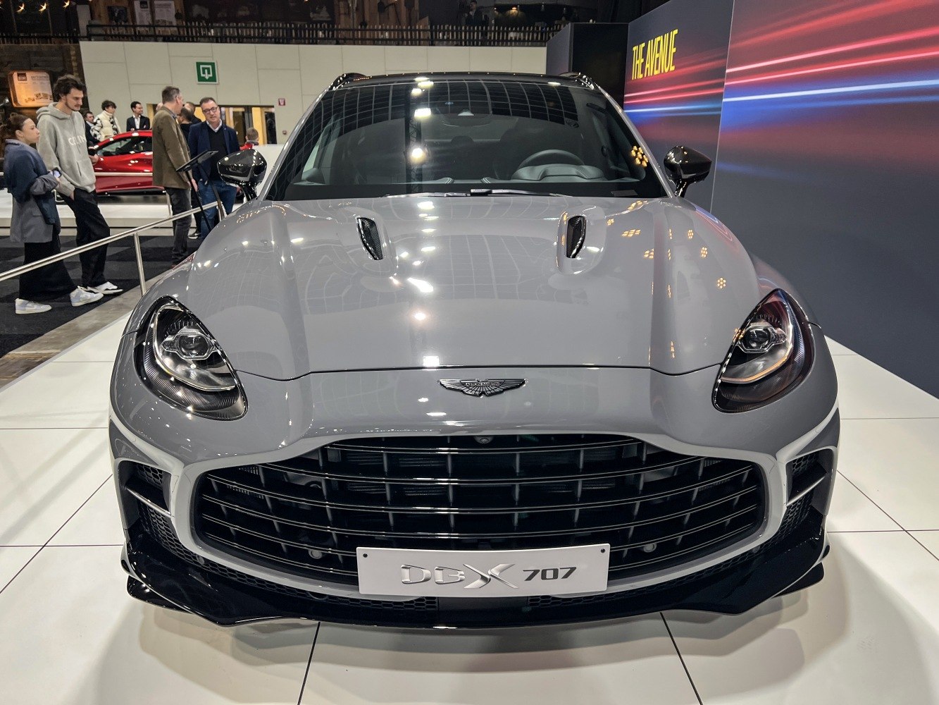 Close-up of front grille and headlights