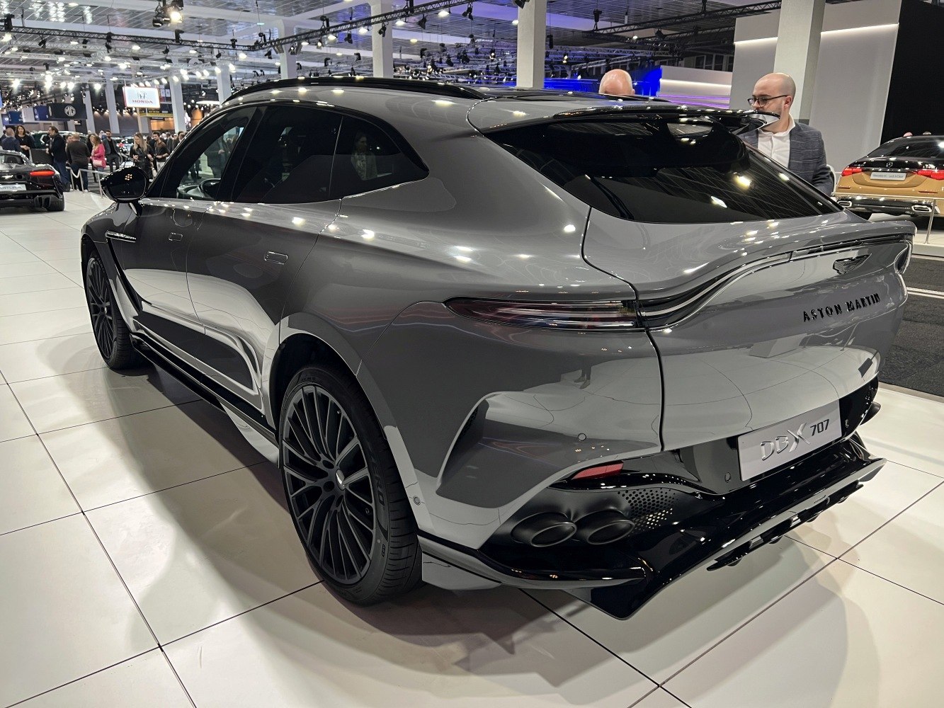 Sleek rear and side view of a luxury performance SUV.