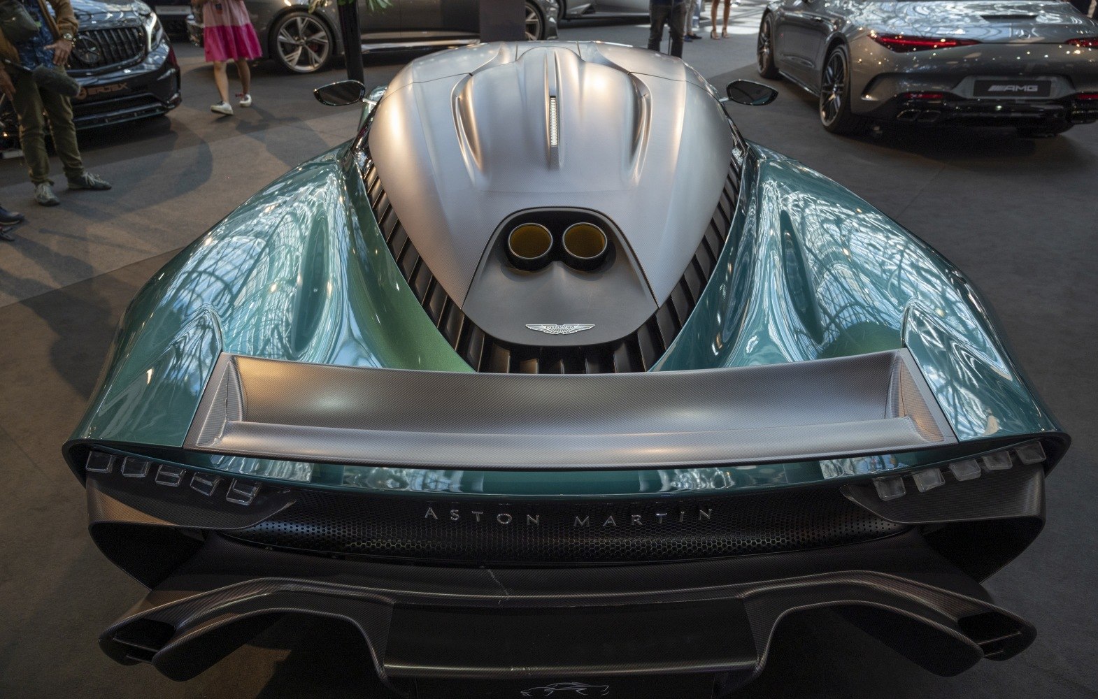Rear dual exhaust and aerodynamic carbon fiber rear wing