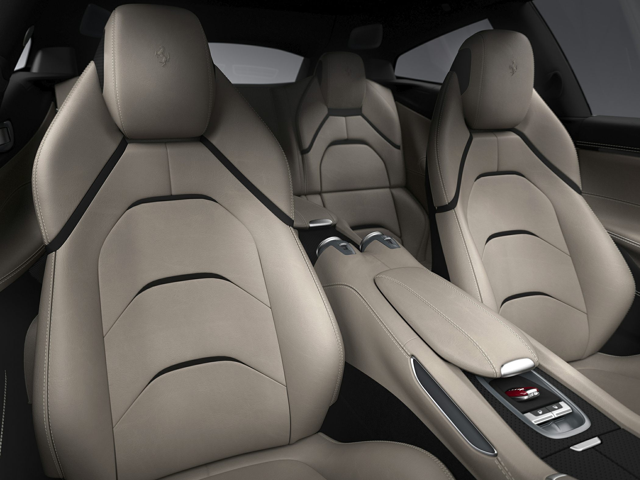 Beige leather seats and center console in a luxury car interior