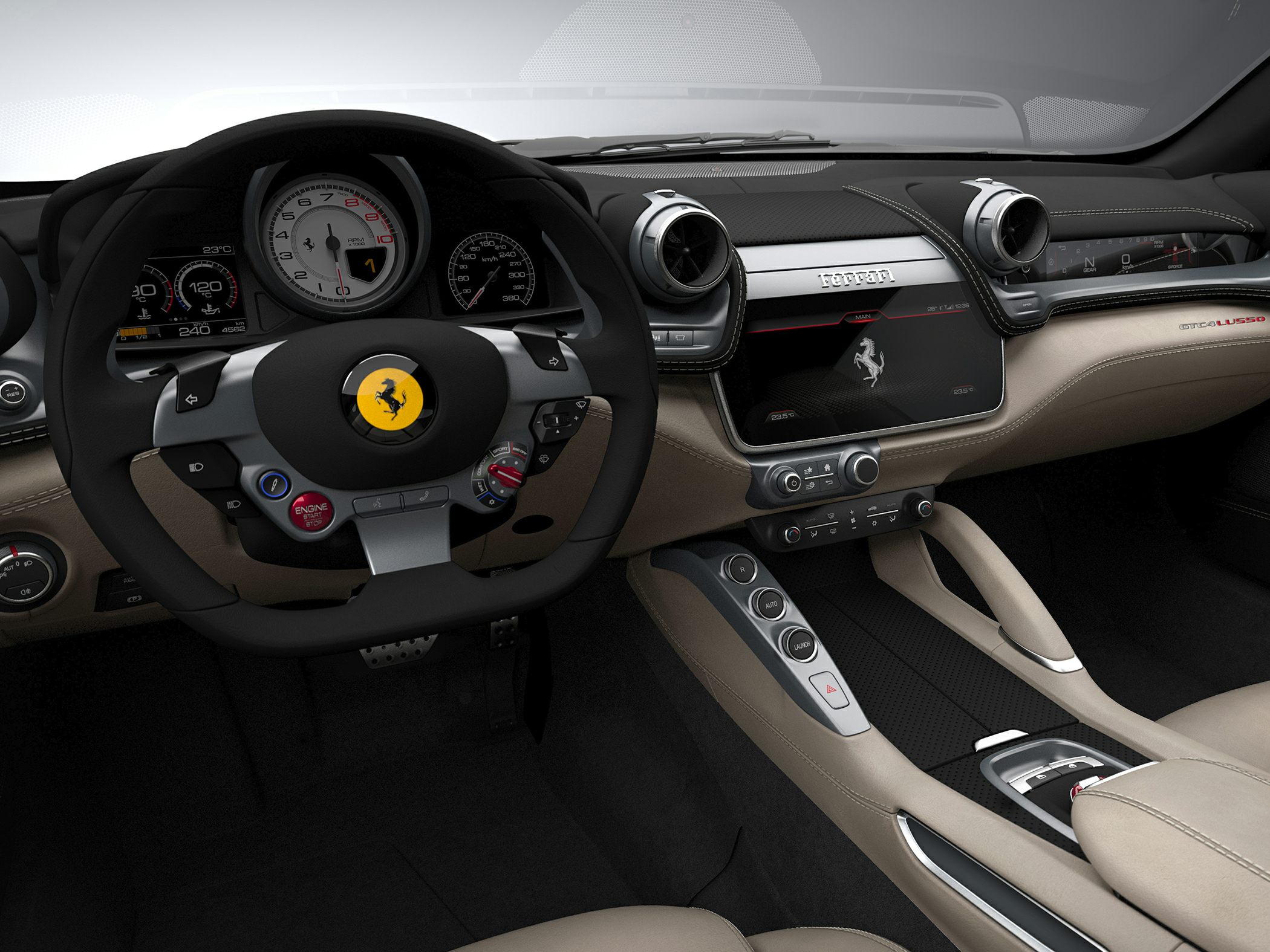 Digital instrument cluster and multifunction Lamborghini-style steering wheel with paddle shifters
