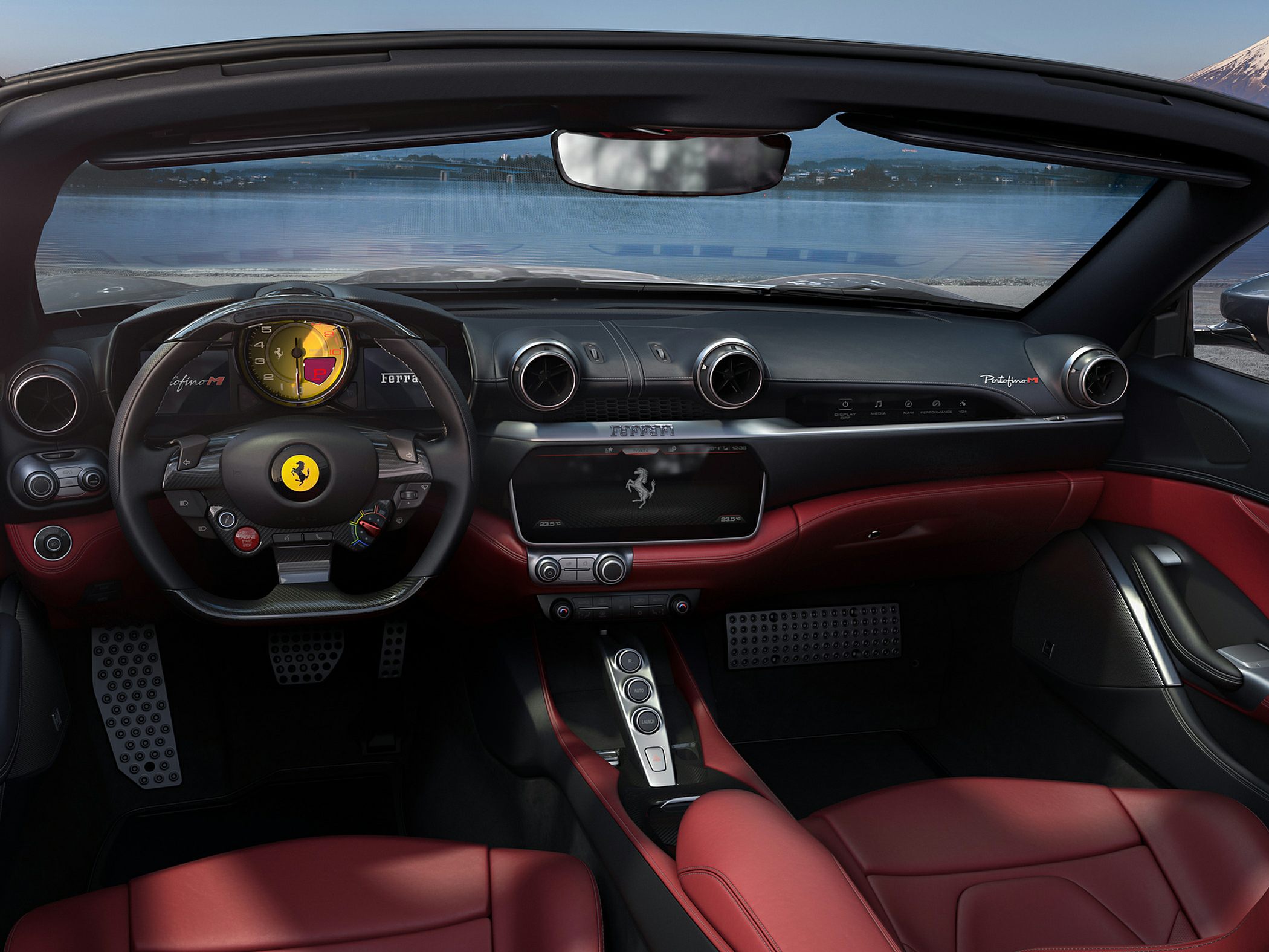 Luxury sports car interior with digital dashboard and steering wheel