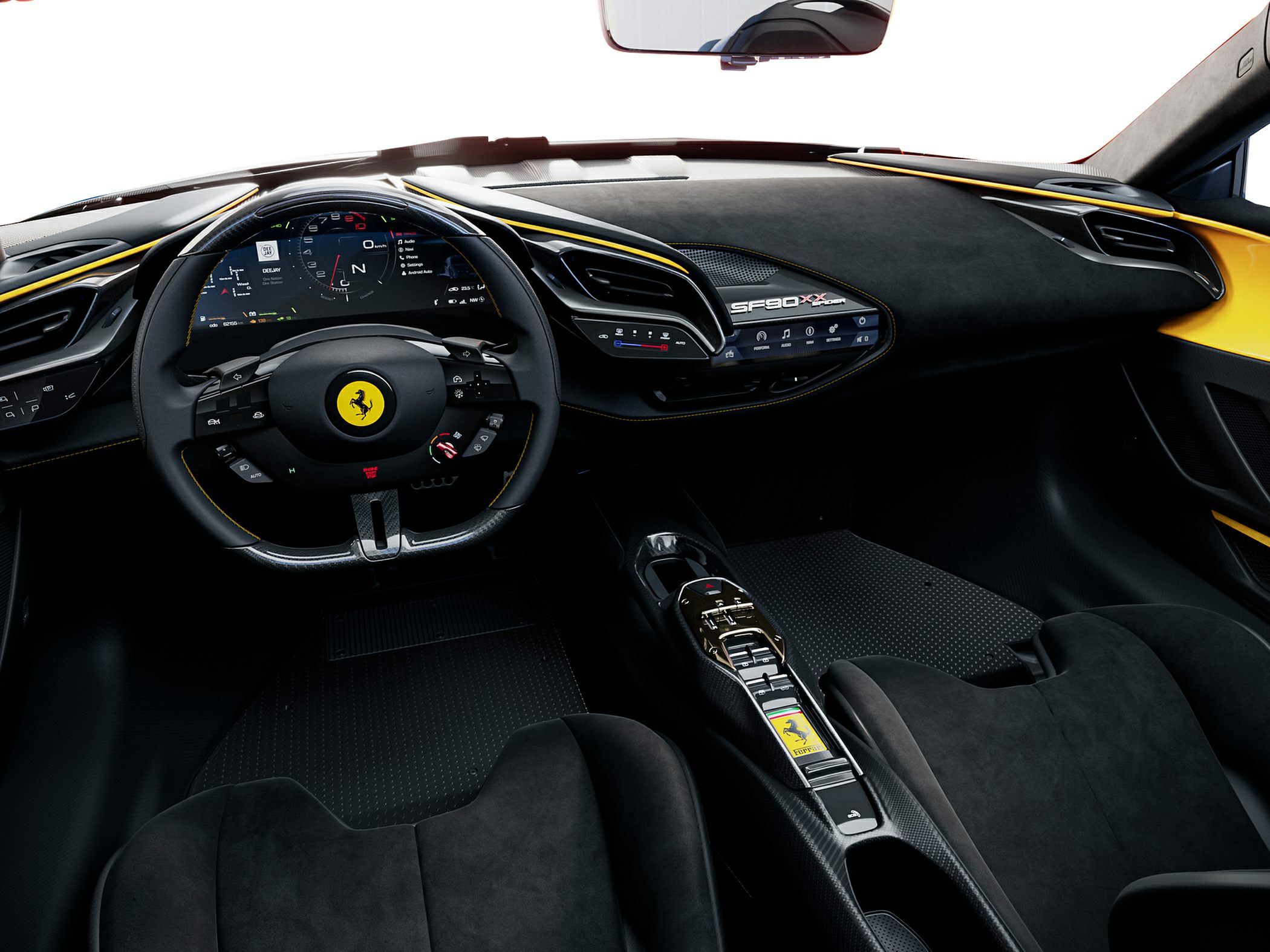 Digital dashboard and multifunction steering wheel in a luxury sports car interior