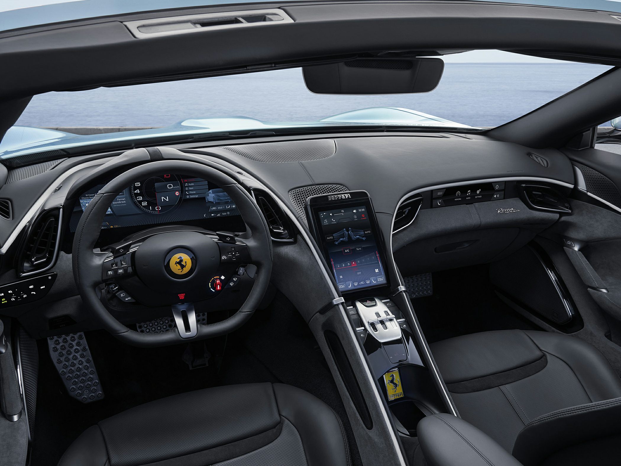 Sporty cockpit with digital dashboard and touchscreen center console