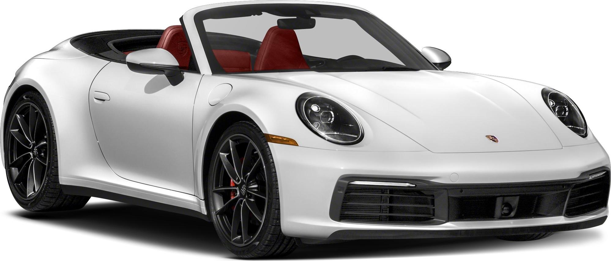 Front fascia and open roof convertible with black wheels and red interior