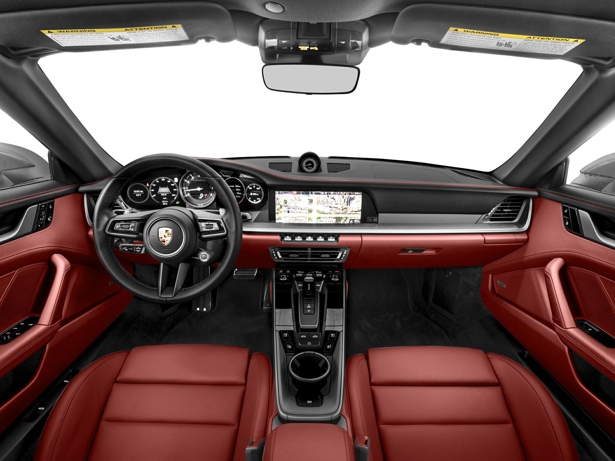 Digital dashboard and red leather interior with modern controls