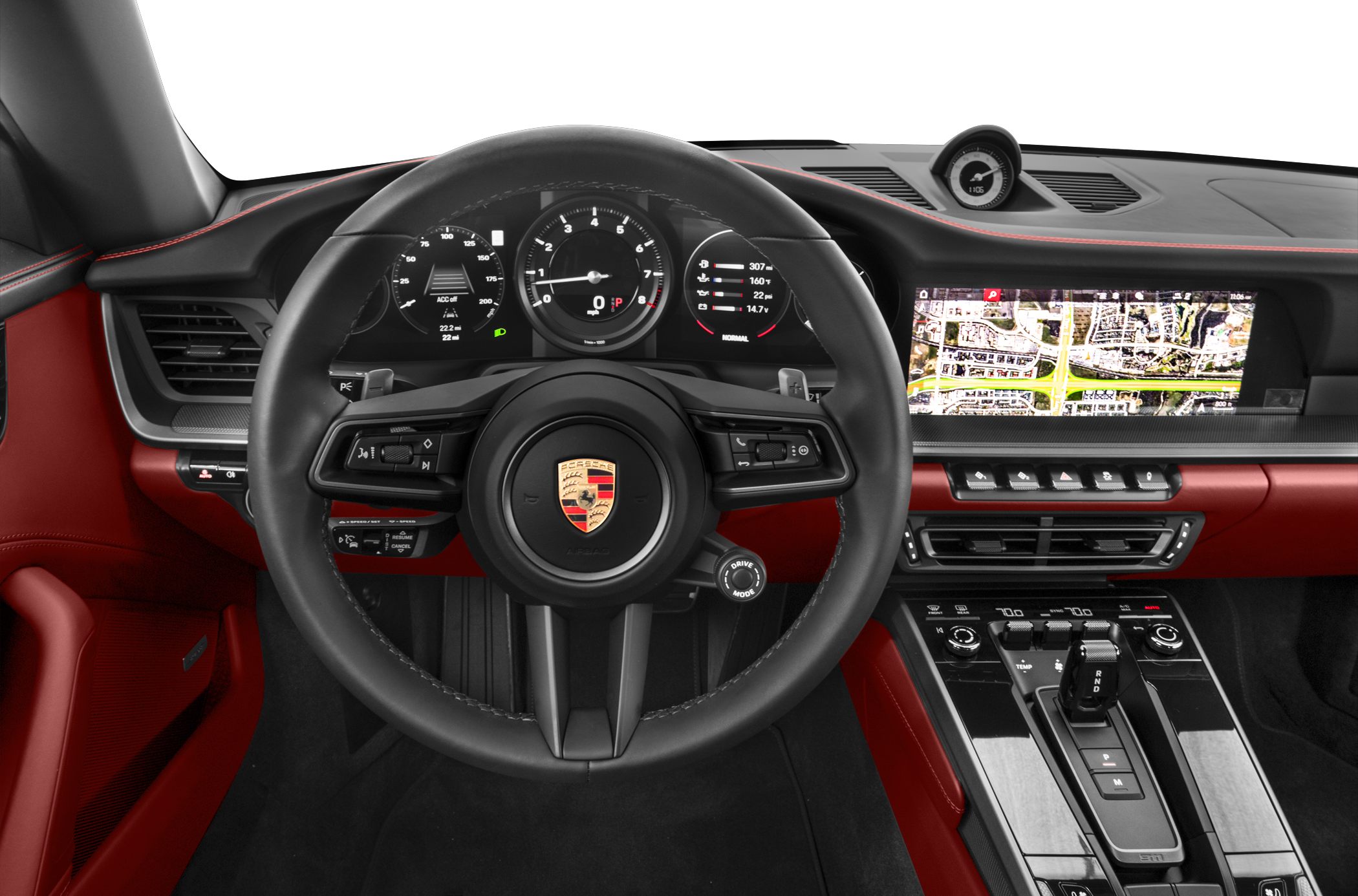 Digital instrument cluster and multifunction steering wheel with navigation screen