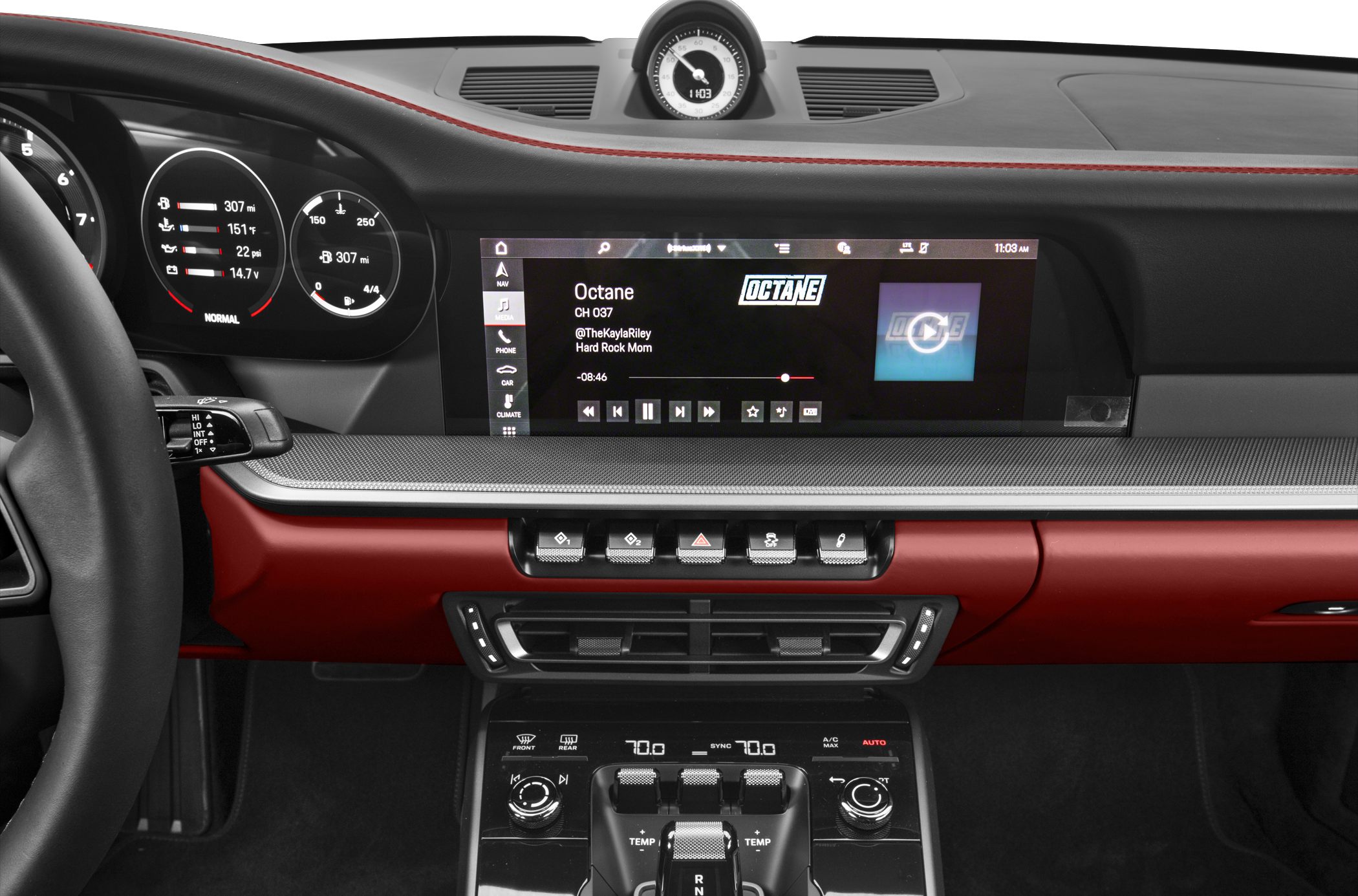 Modern digital dashboard and infotainment display with climate control interface