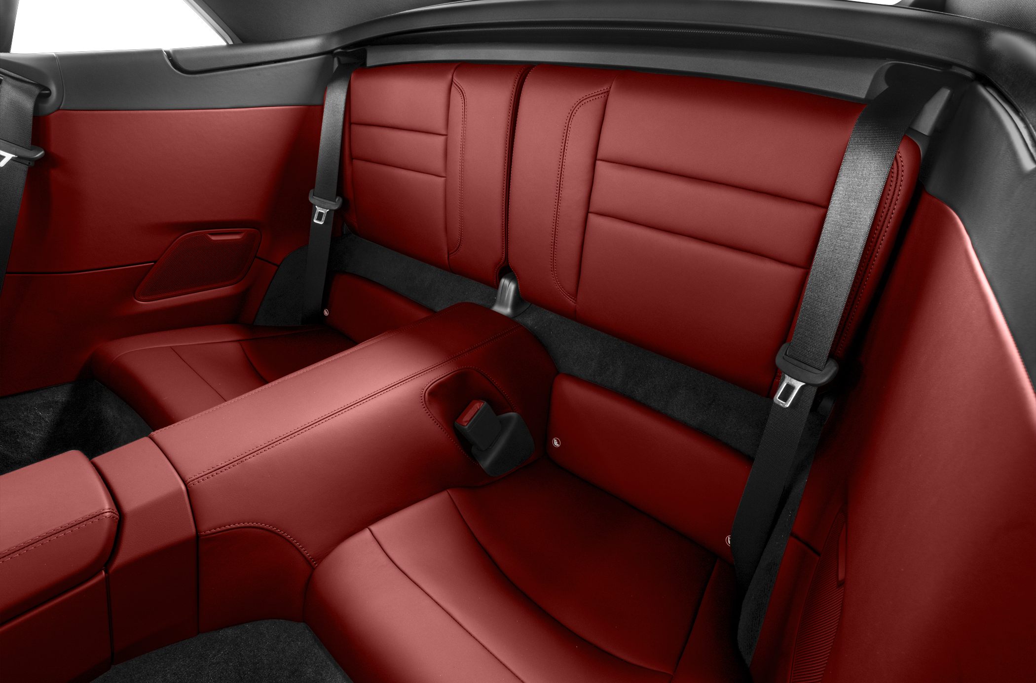 Red leather rear seats with black seat belts
