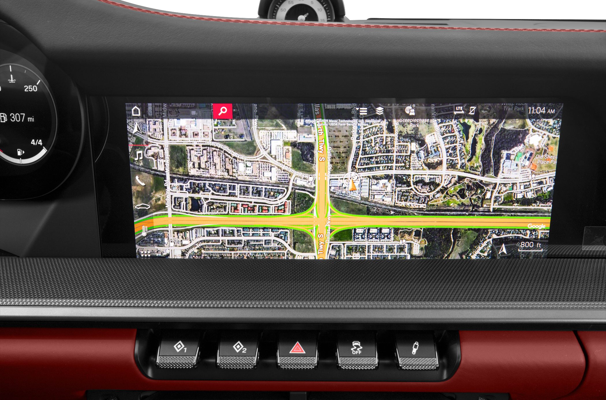 High-resolution navigation display with dashboard control buttons