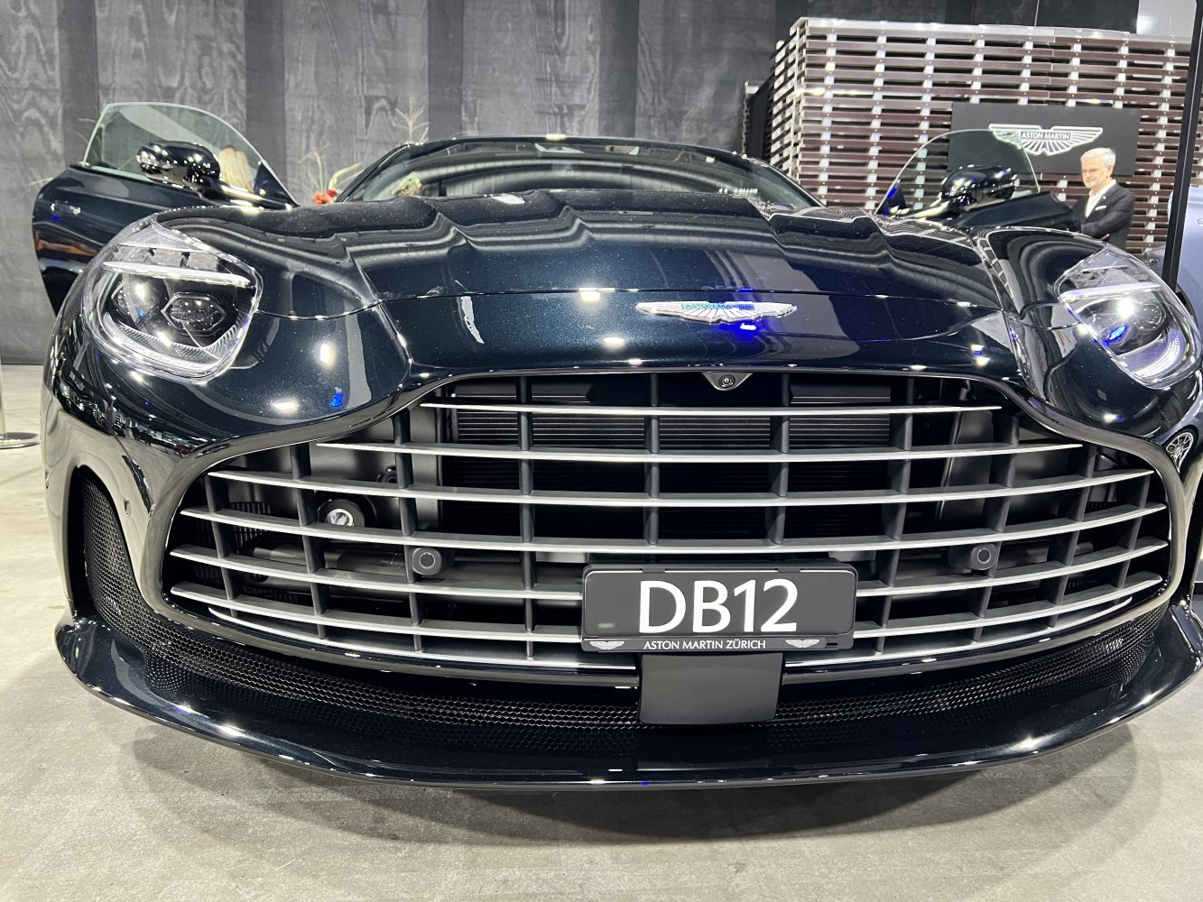Front grille and LED headlights close-up