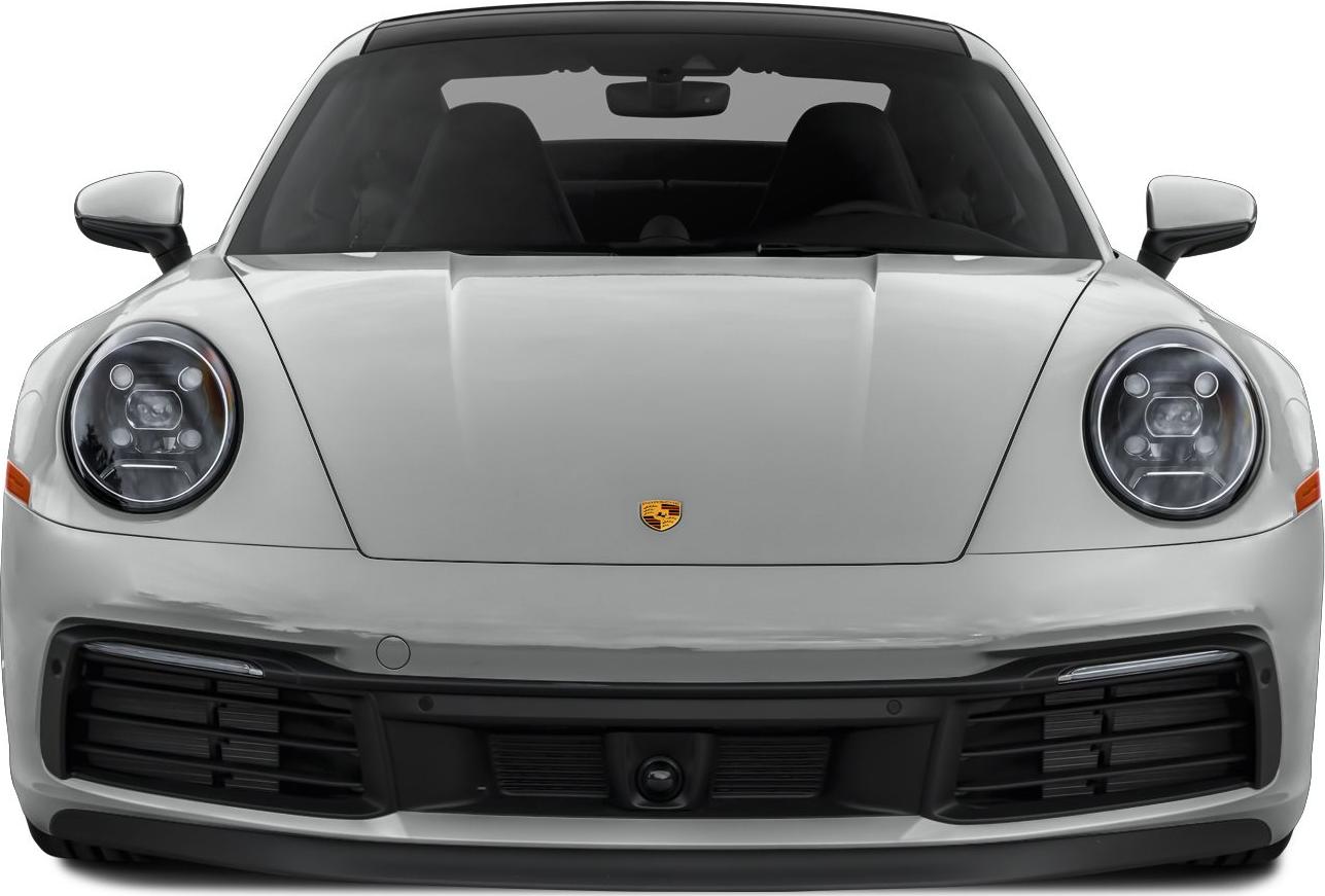 Front view with round LED headlights and aerodynamic bumper