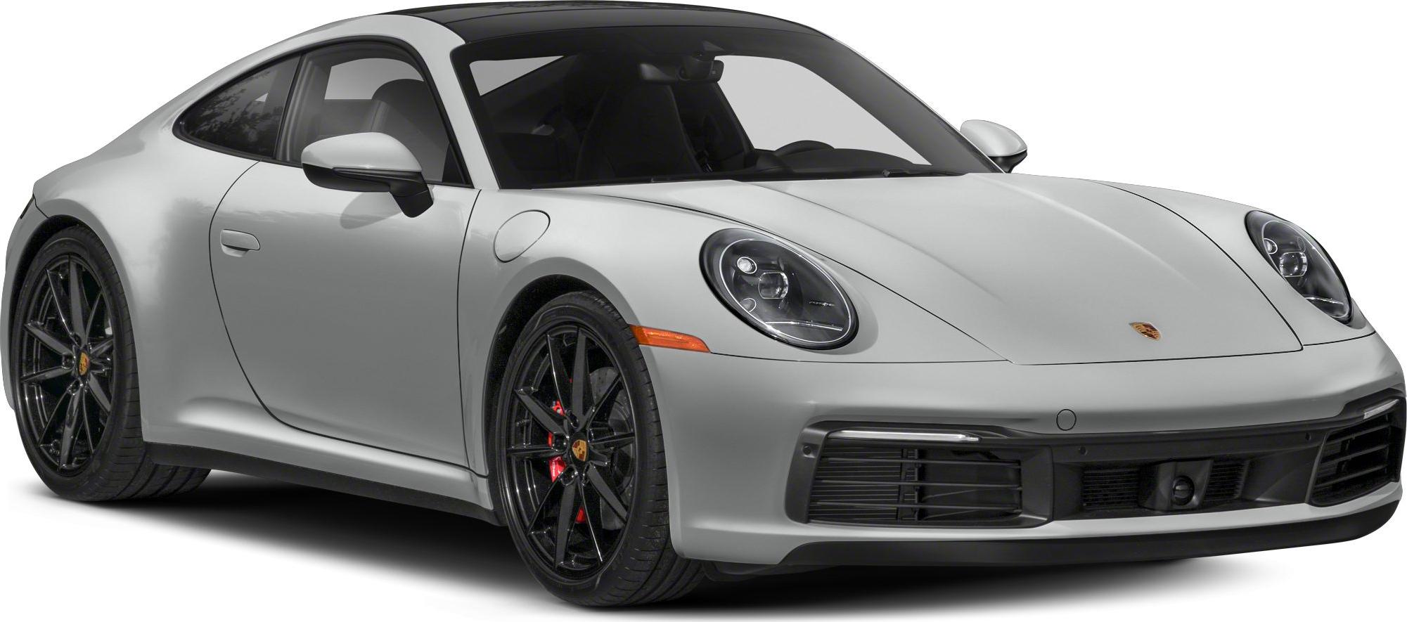 Front-side view of sporty coupe with black wheels and sleek aerodynamic design