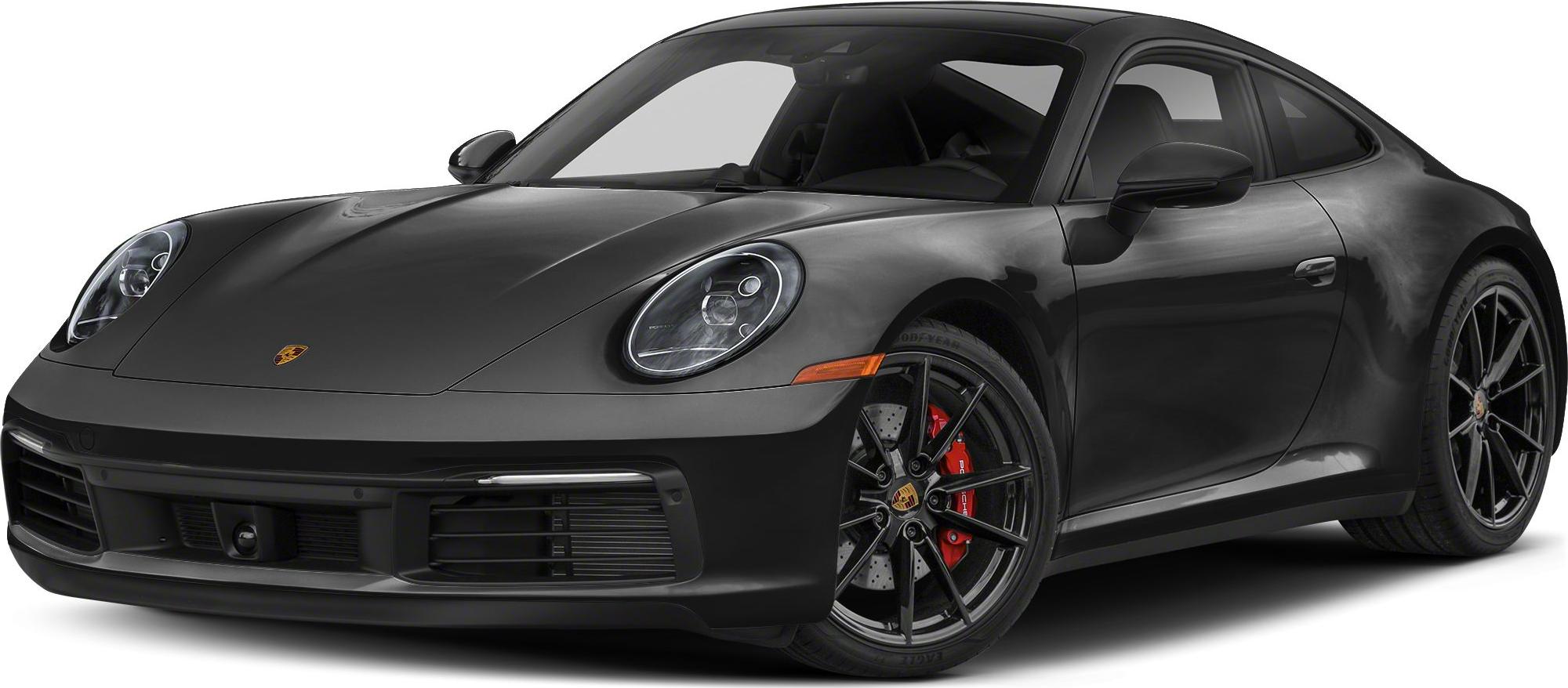 Front angle with LED headlights and black alloy wheels with red calipers