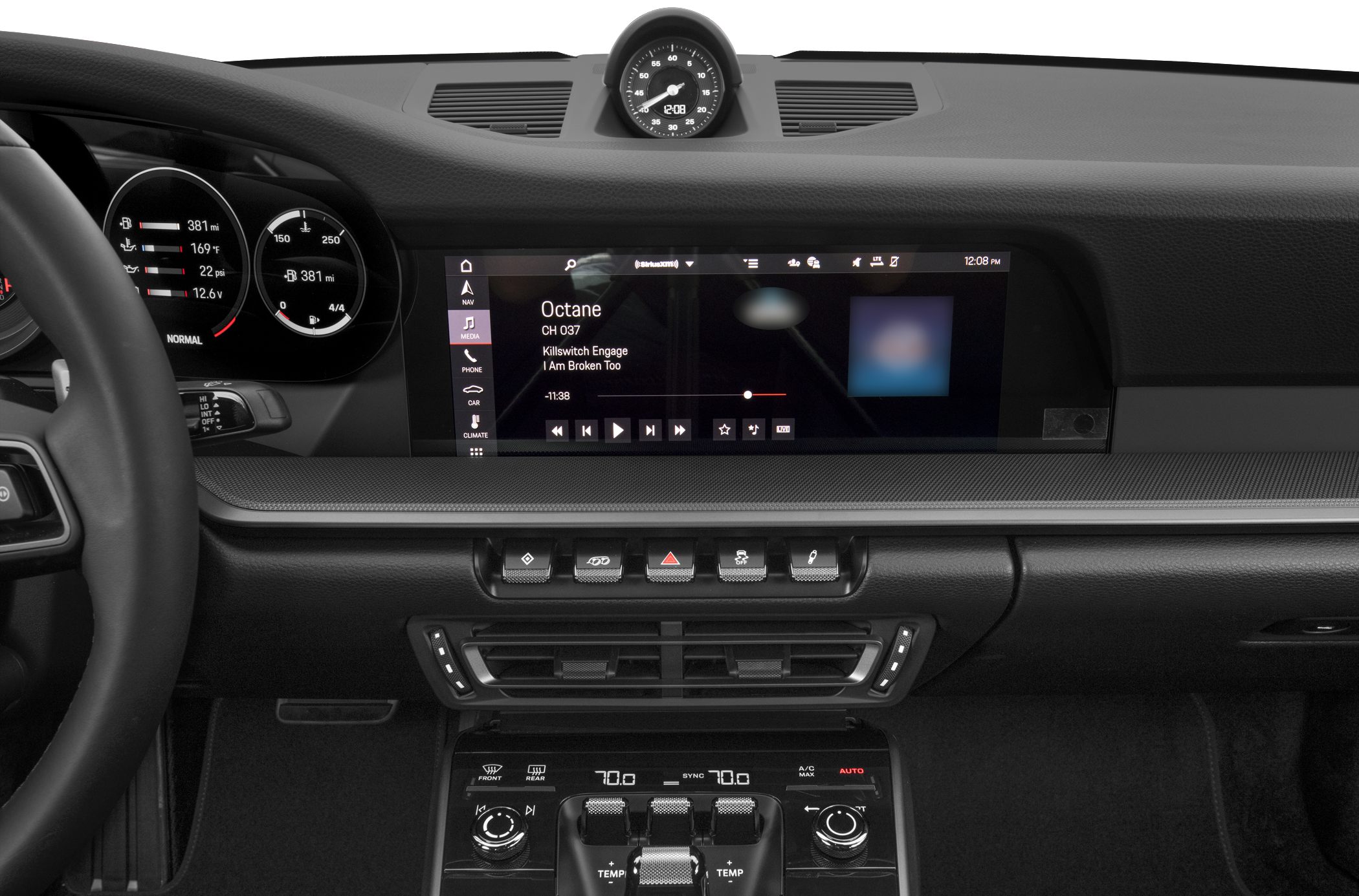 Modern digital dashboard and infotainment system with sport chrono clock