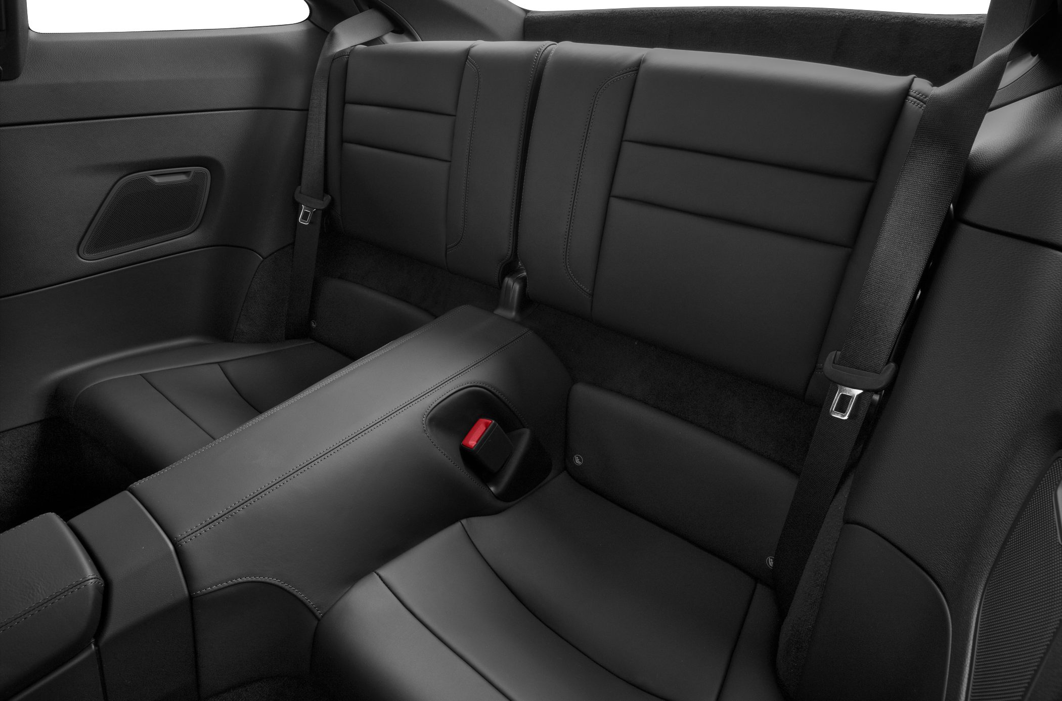 Luxury black leather rear seat with seatbelt and modern stitching