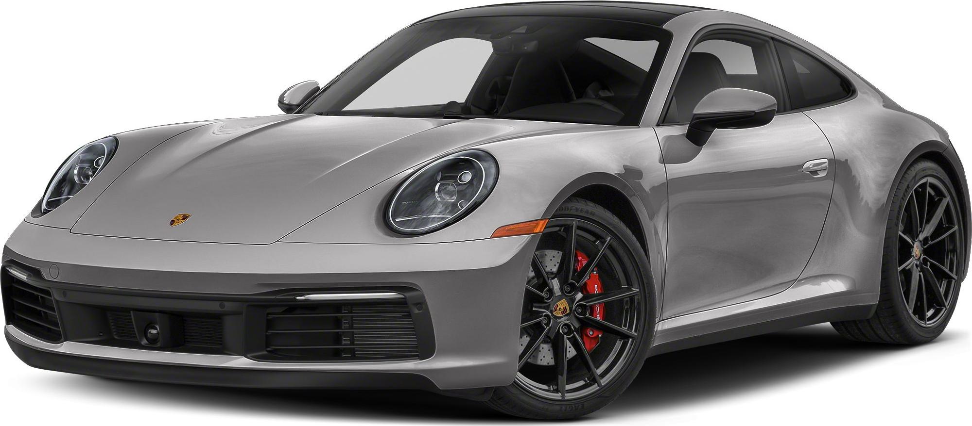 Front angle with round headlights and black alloy wheels featuring red calipers.