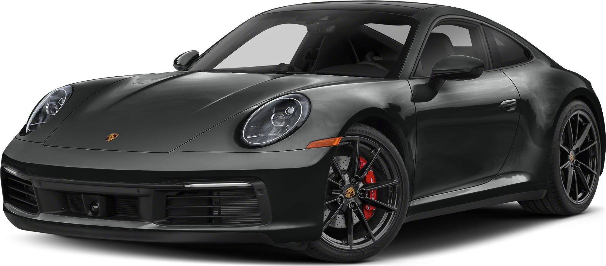 Front view featuring round LED headlights and black multi-spoke alloy wheels with red brake calipers.