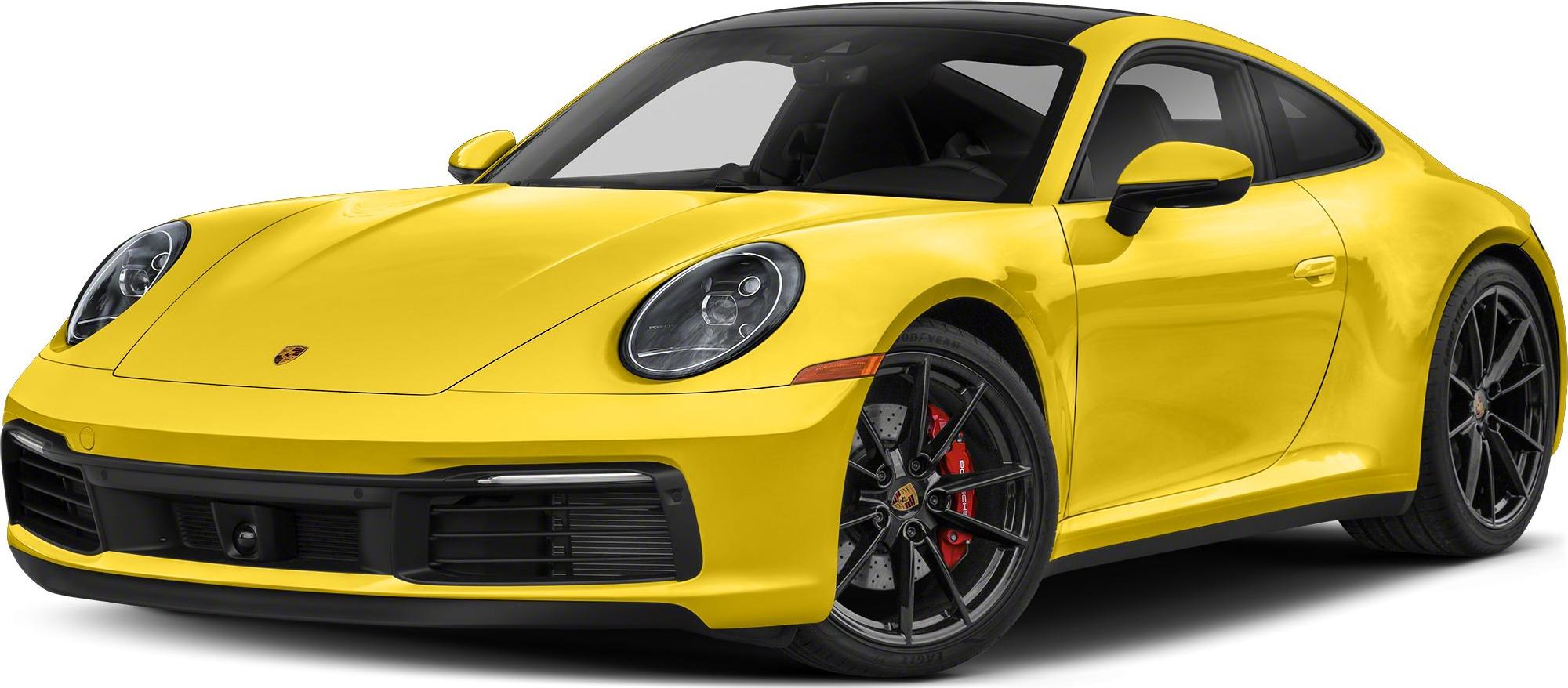 Front side view of yellow sports car with aerodynamic design and alloy wheels