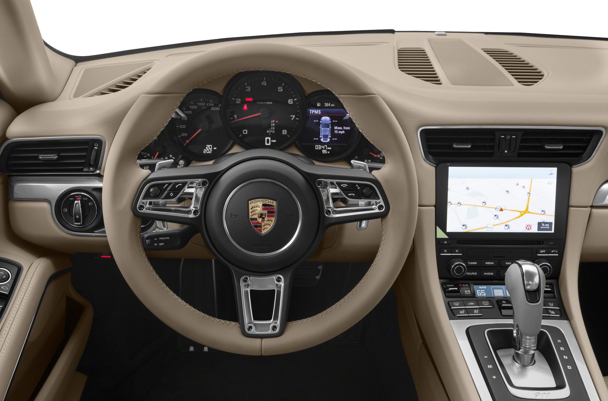Dashboard with digital cluster, multimedia screen, and automatic gear shift