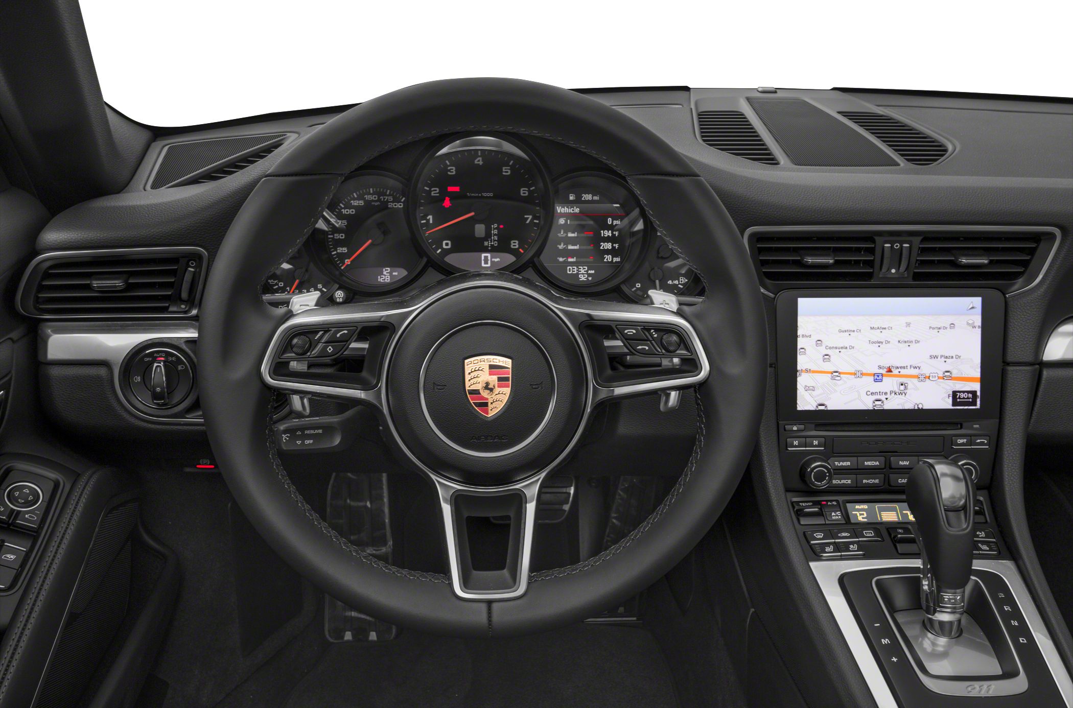 Multifunction steering wheel and digital dashboard display with navigation map