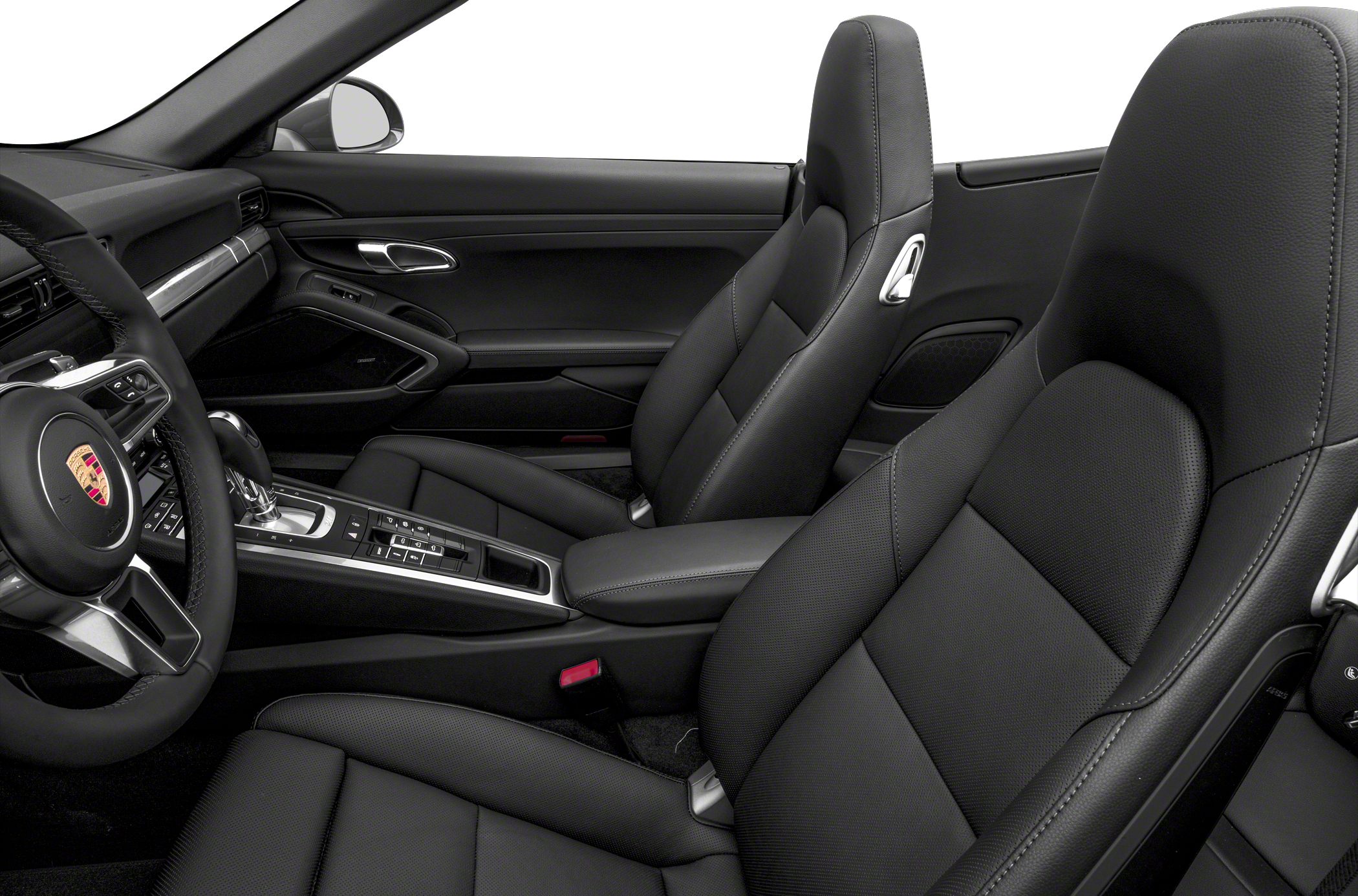 Premium black leather seats with sleek dashboard and center console.