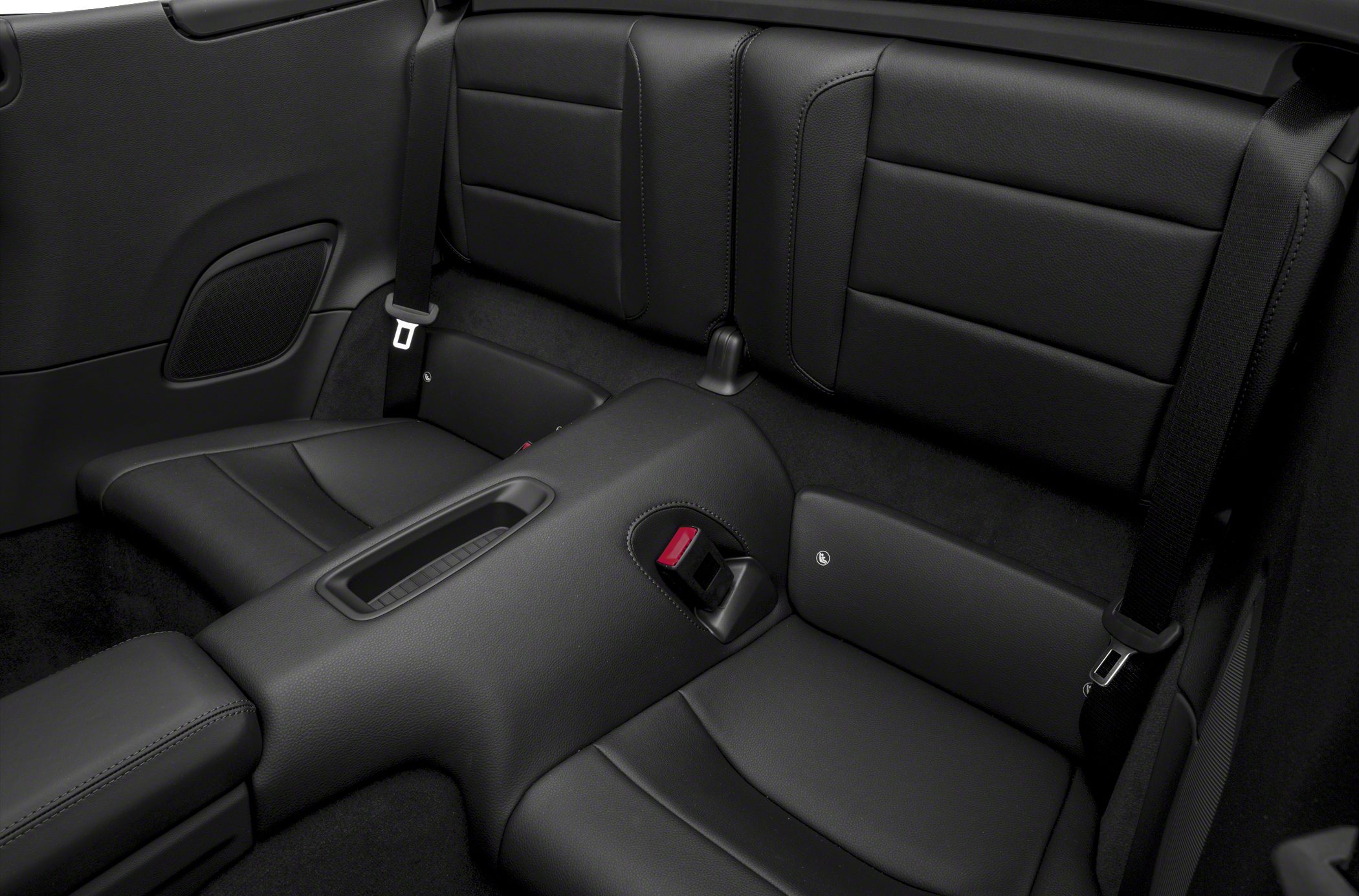 Black leather rear seats with center console and seat belts