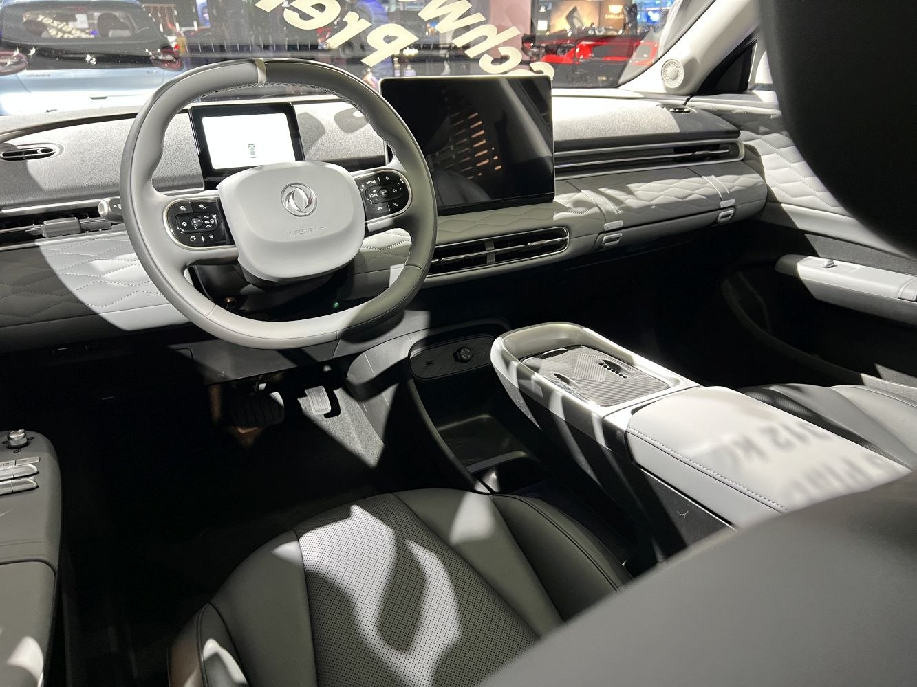 Digital dashboard and multifunction steering wheel in modern car interior