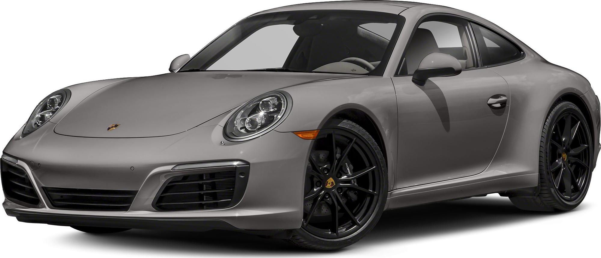 Front view of sleek coupe with distinctive round headlights and black alloy wheels