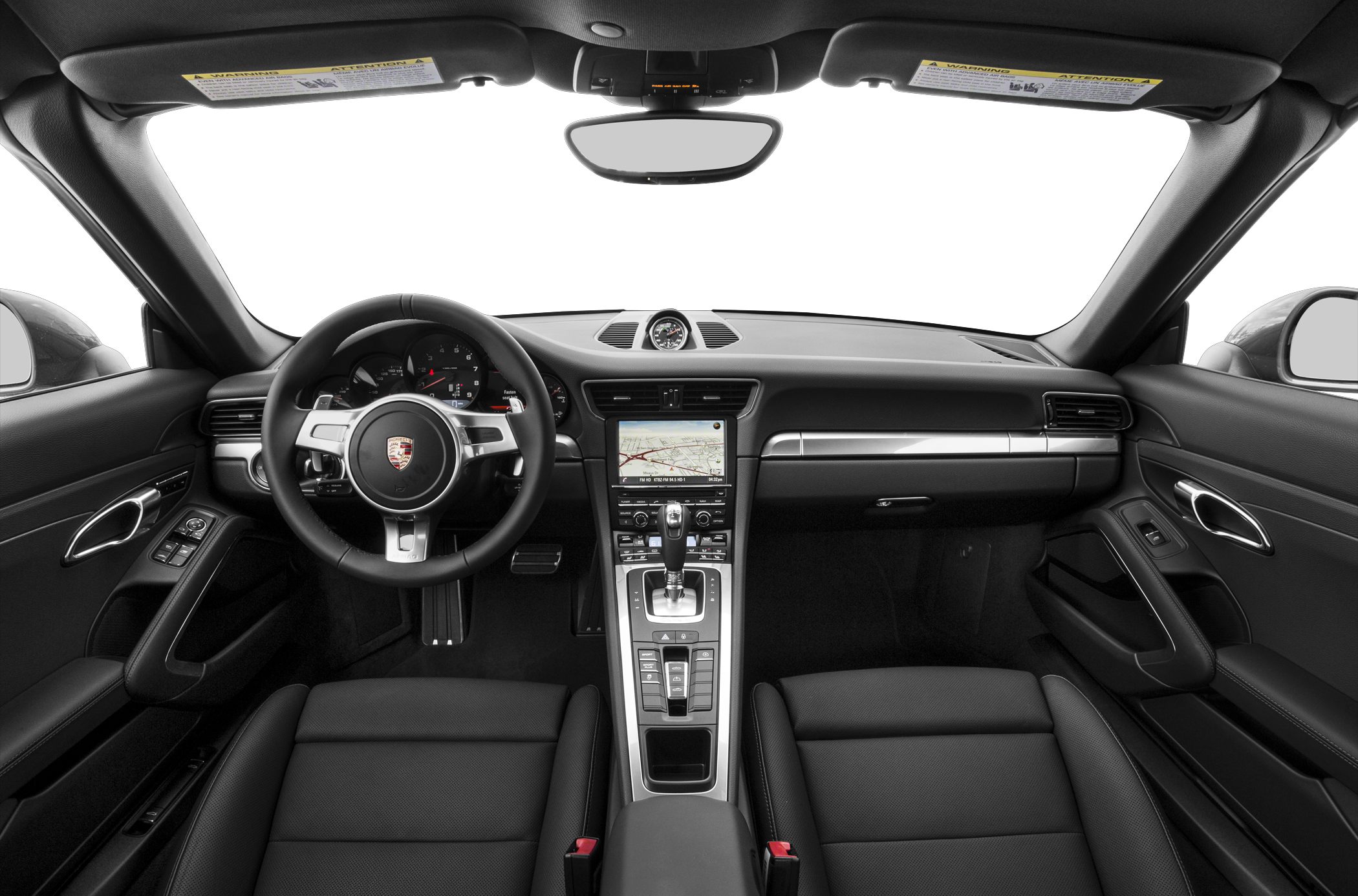 Dashboard with touchscreen navigation and steering wheel of luxury convertible